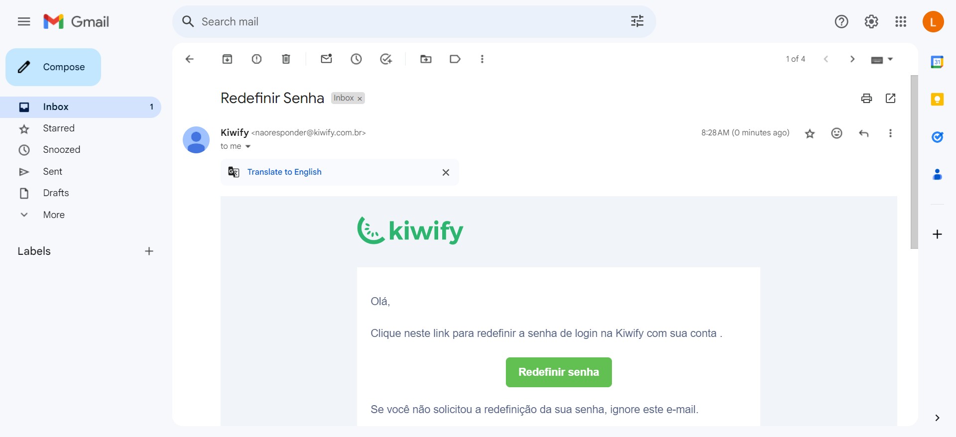 Clique no botão "Redefinir senha"