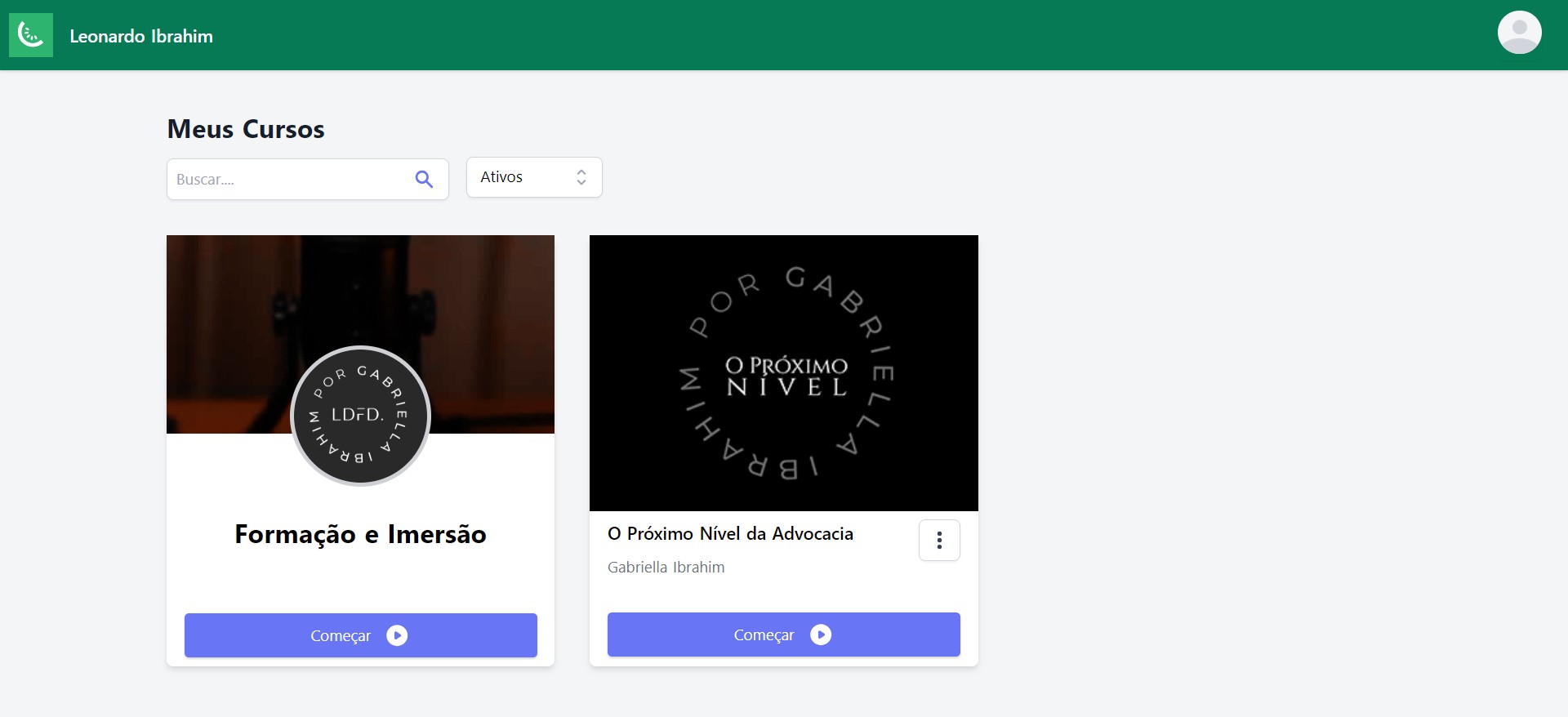 Nos seus cursos selecione a Formação e clique em "Começar"