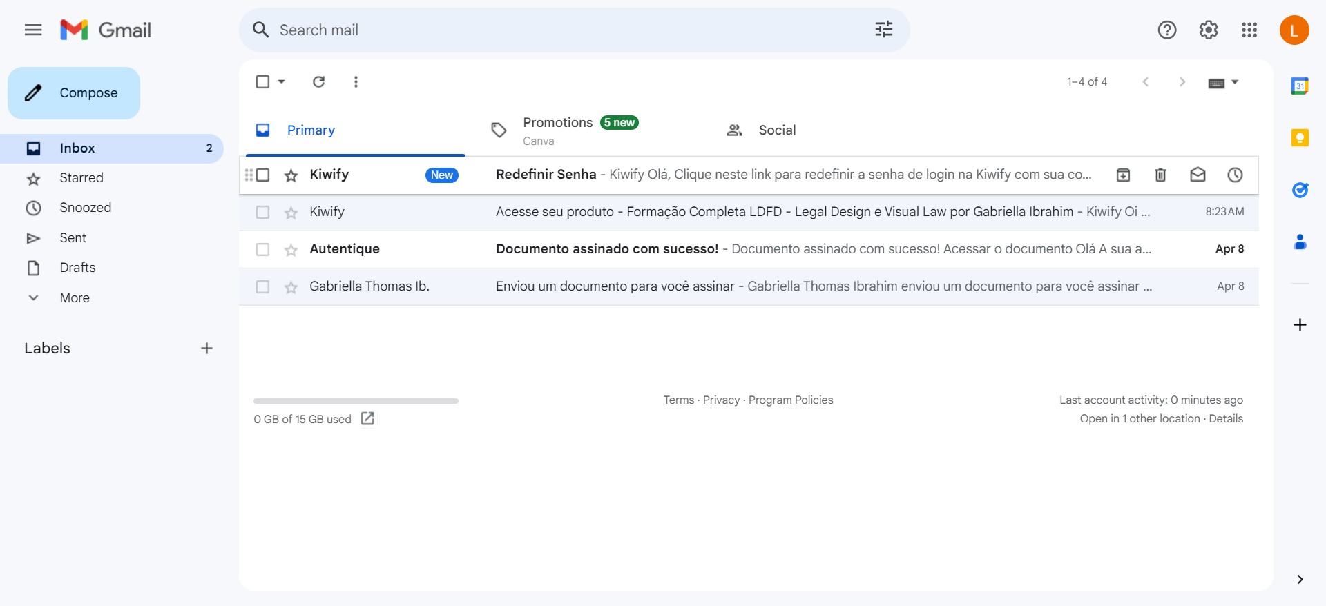 Na caixa de entrada clique no e-mail recebido