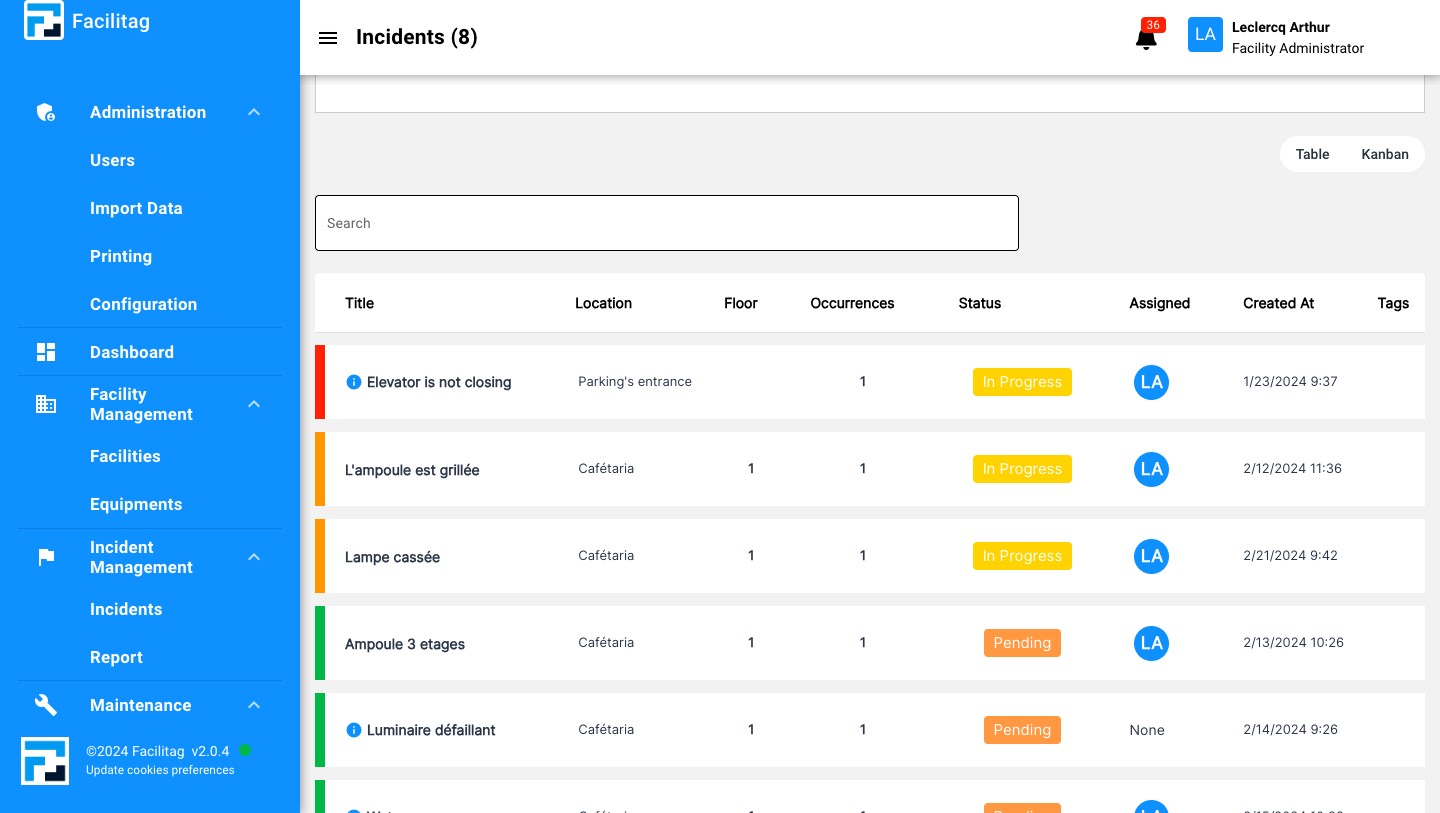 To search for a specific incident, use the search bar