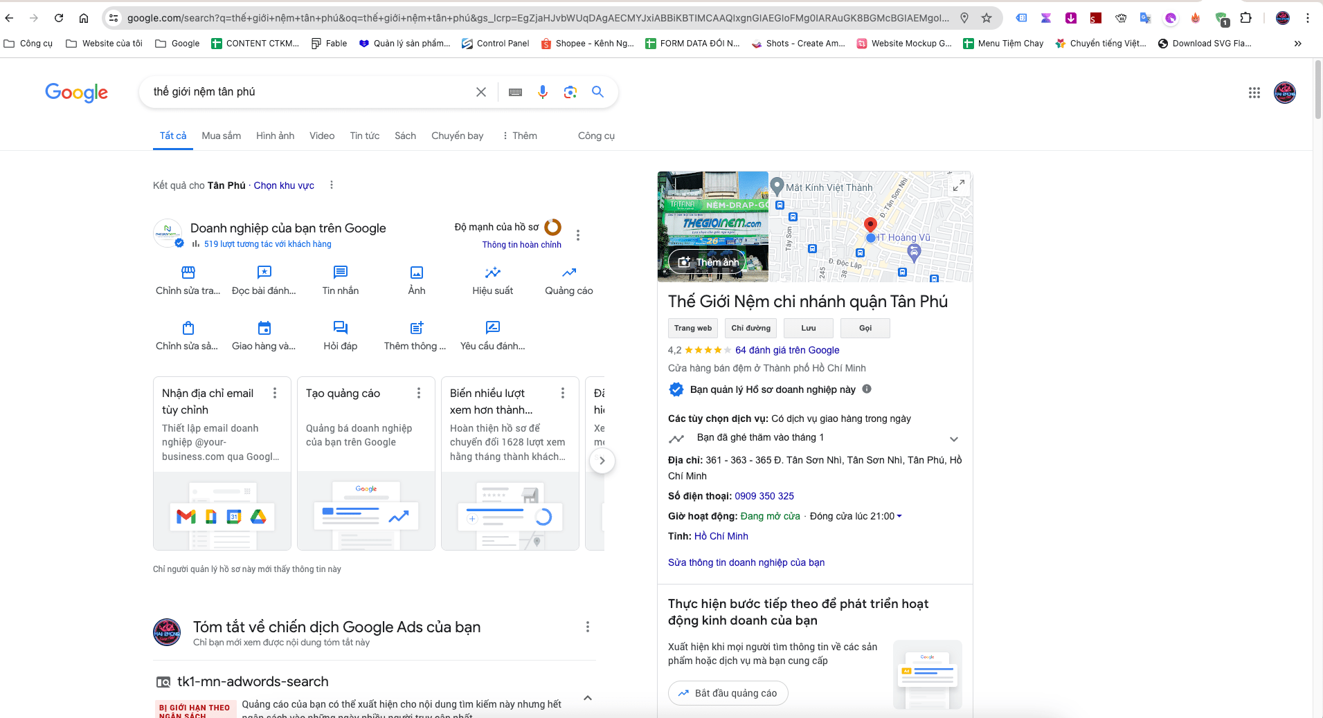 Đây là giao diện trang quản trị Google Bussiness. Hãy chú ý Email đăng nhập của bạn, bạn phải là quản trị viên mới có thể nhìn thấy giao diện này. Nhấp chuột vào đây để kiểm tra.