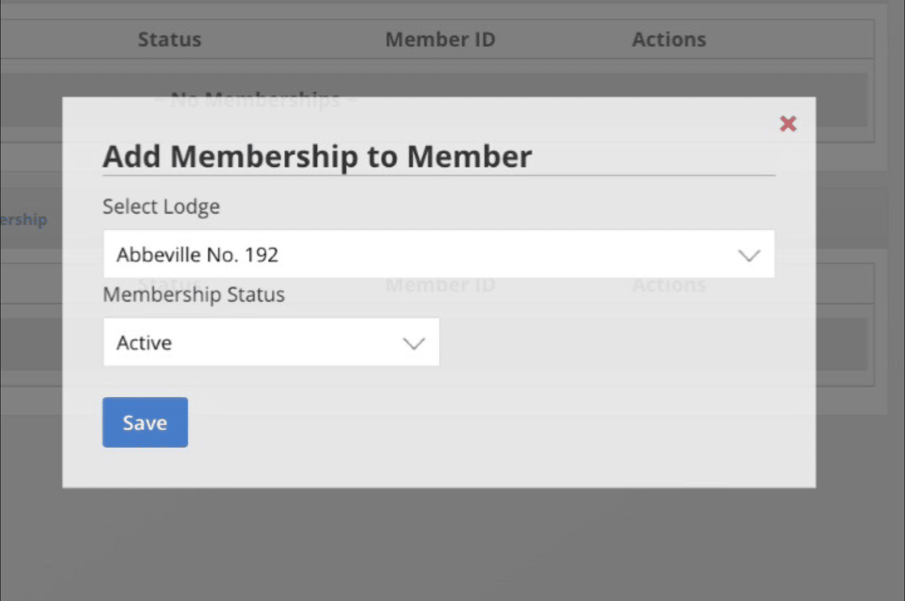 Choose the Lodge to assign to this member from the dropdown and click on 'Save'