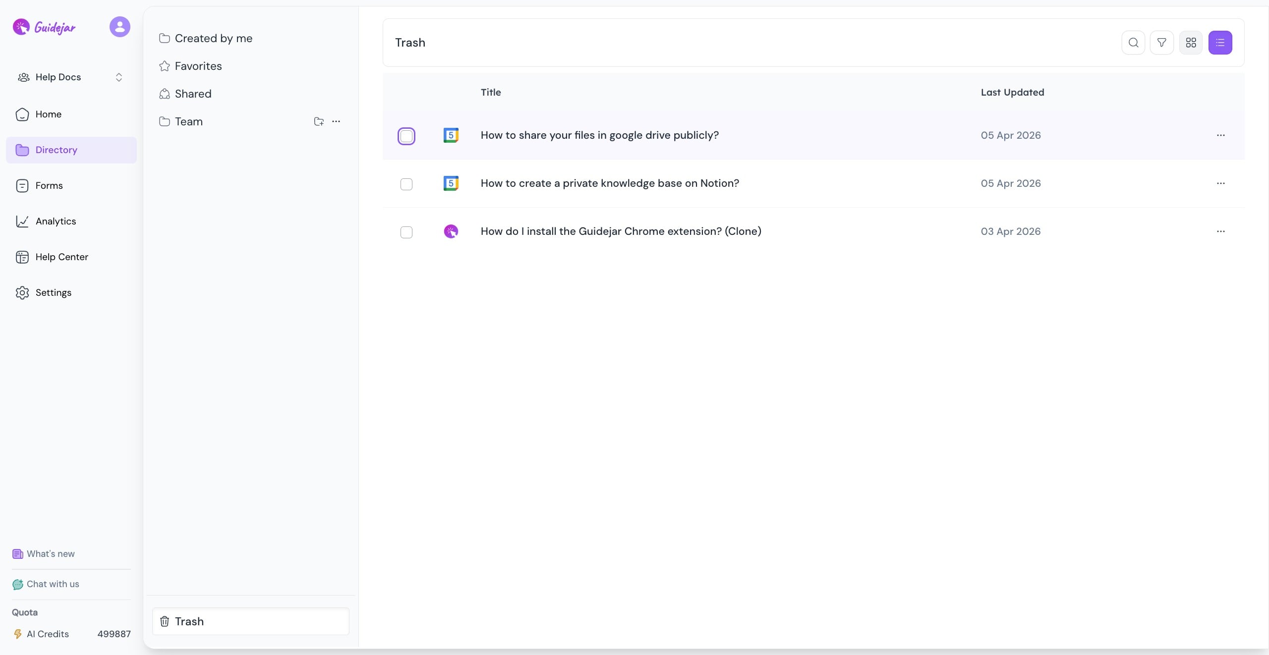 You may select the guide you wish to delete permanently