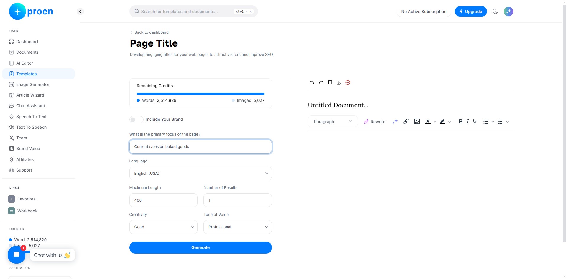 **Optional**: curate the content that will be generated 
