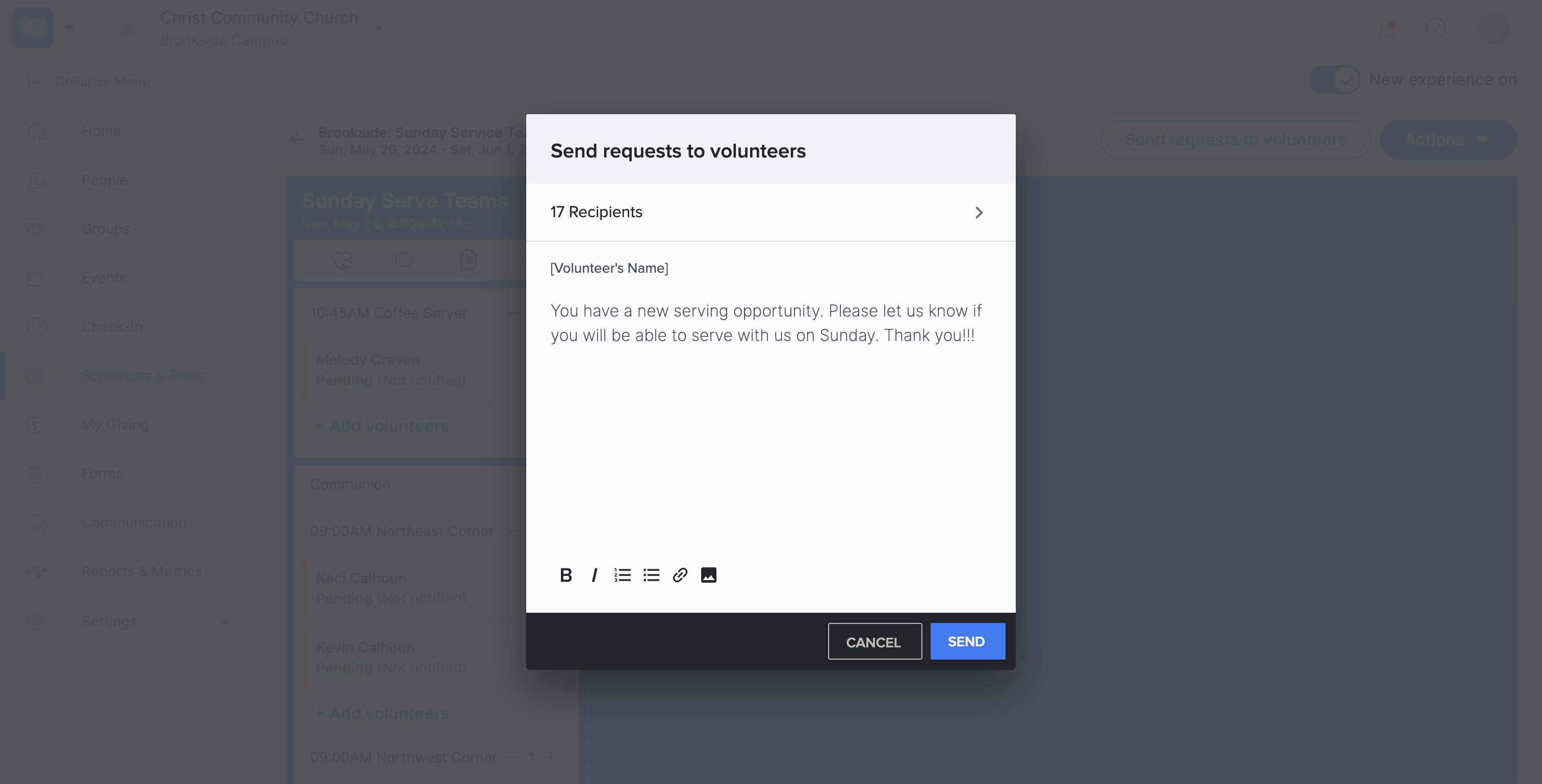 SELECT "Send" to send invitations!