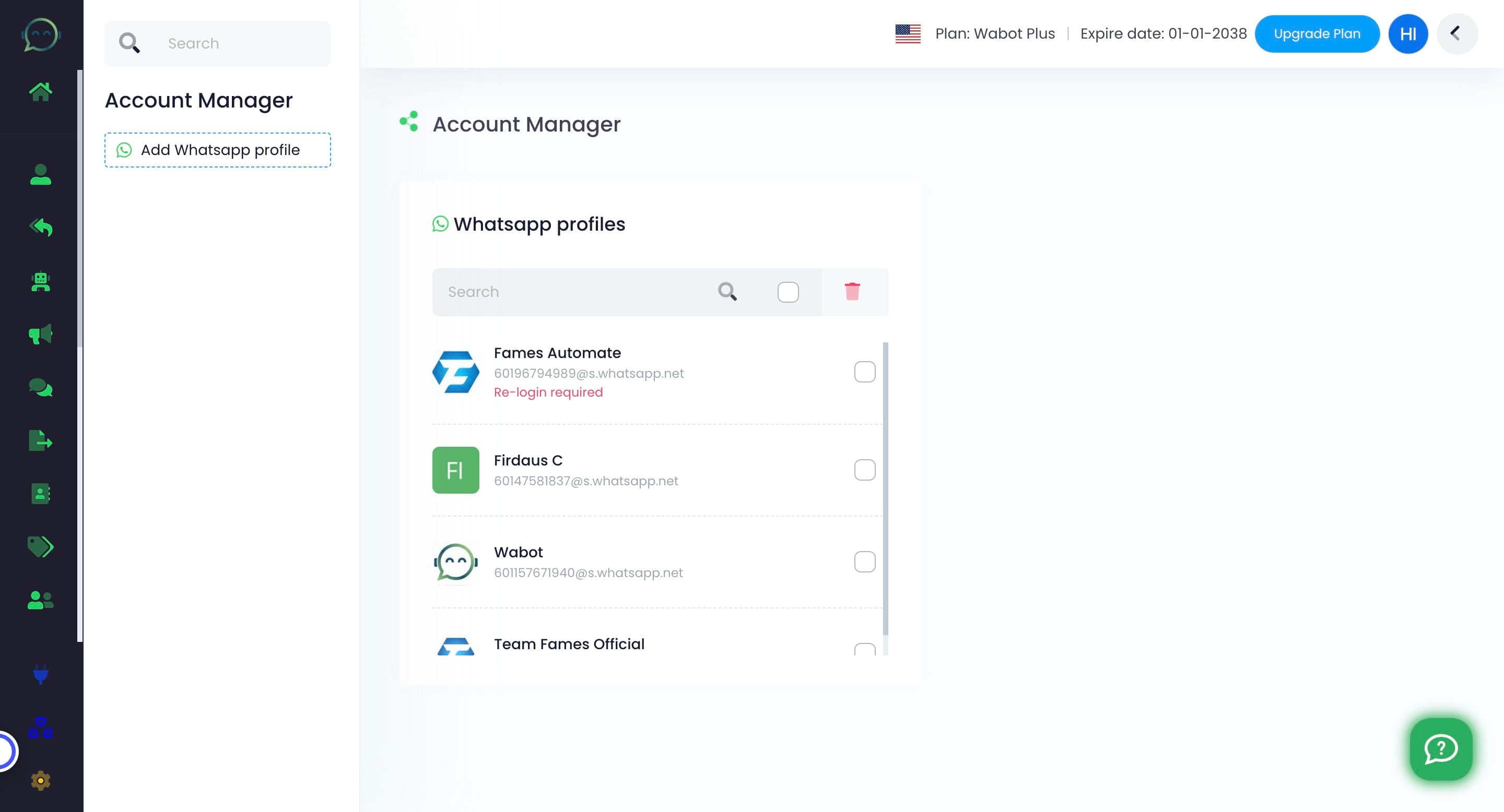 You can add WhatsApp profile by clicking this button