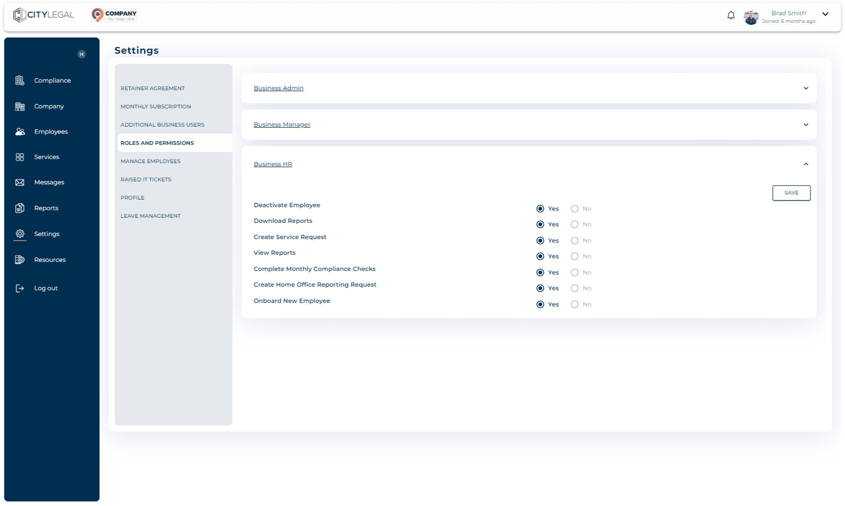 Give all necessary permissions to "Business HR".