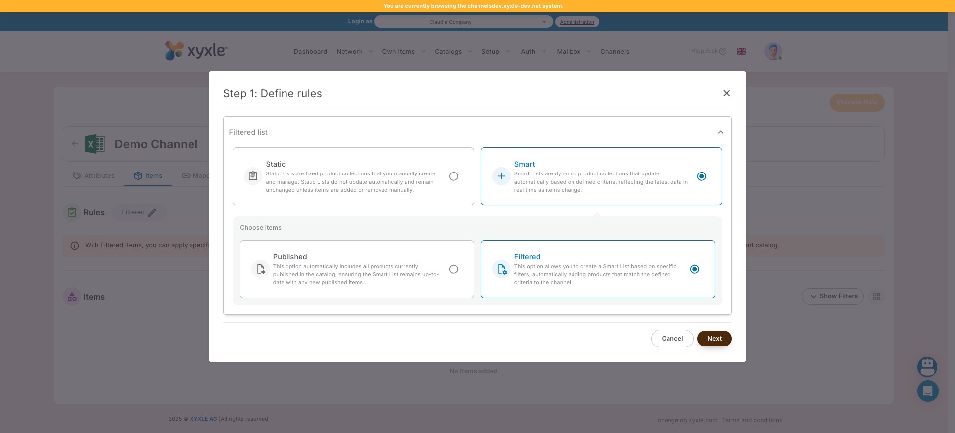 For this example we have selected the Filtered option. 