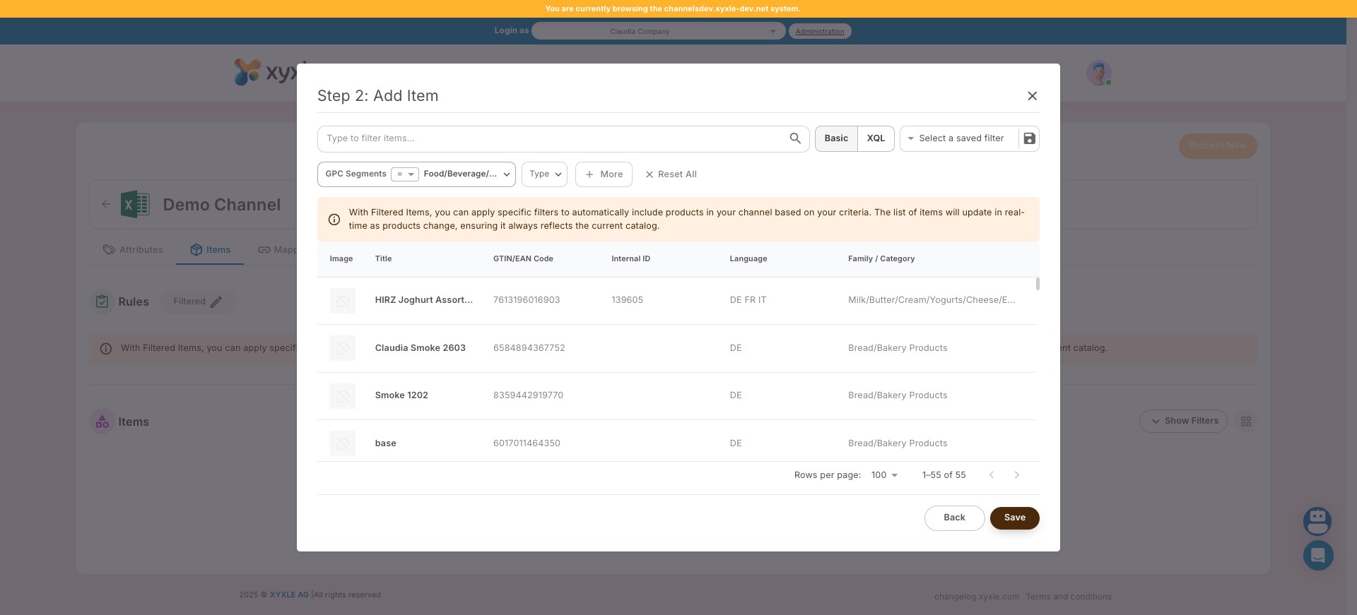 Click on "Save" and every articles for the selected GPC Segment will be added to this channel.
