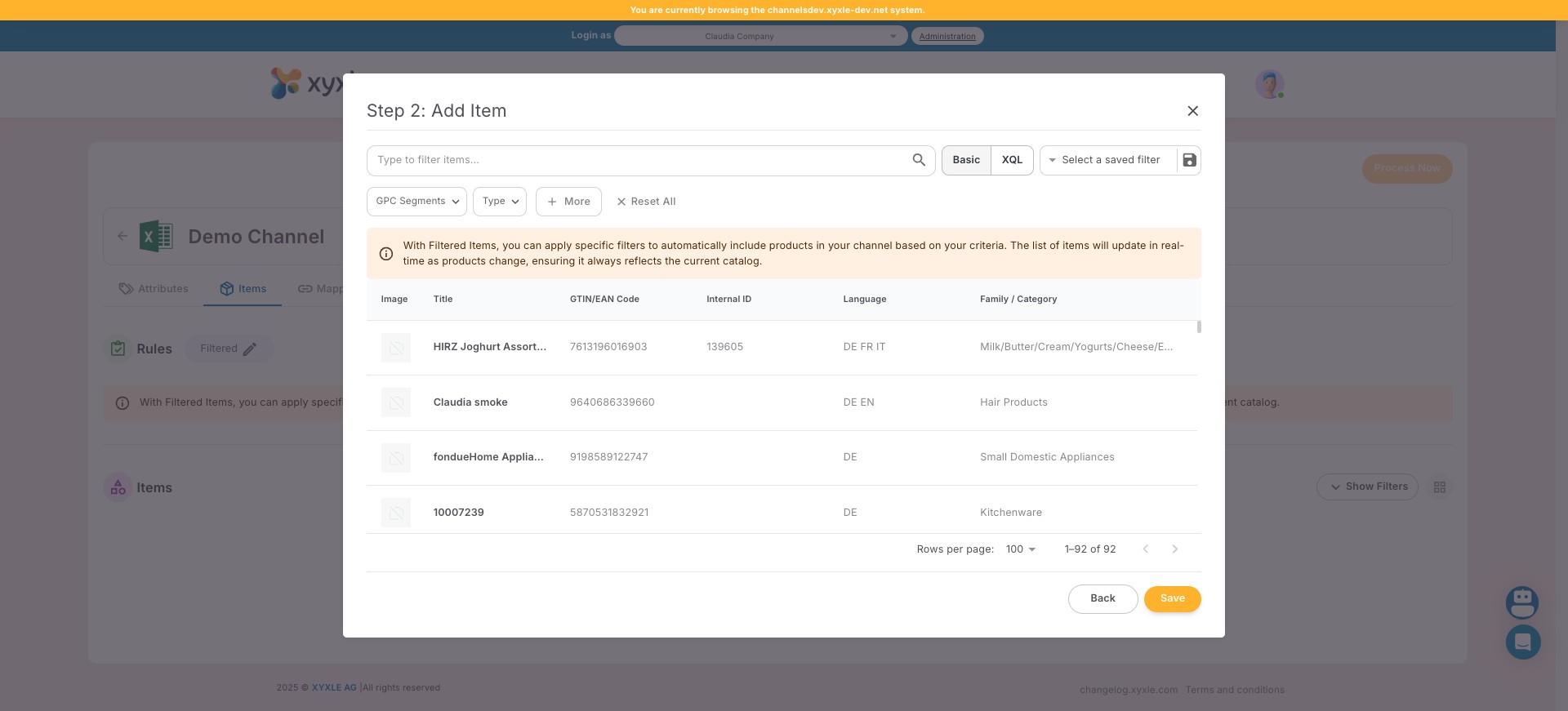 Click on "GPC Segments" and filter the required articles.