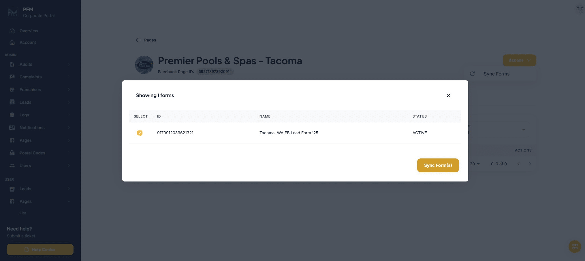 Click on "Sync Form(s)"