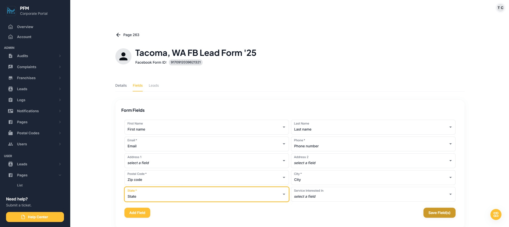 Click on "Save Field(s)"