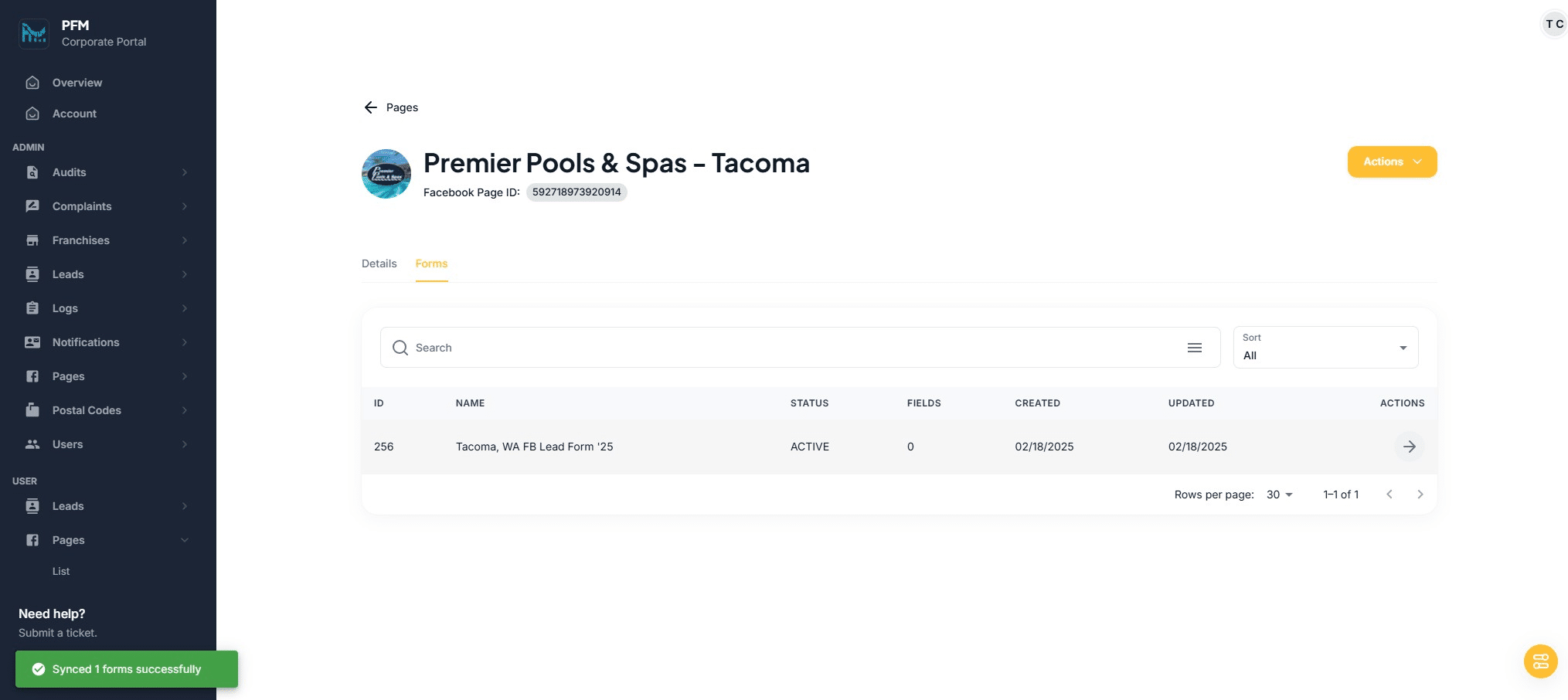 Click the arrow next to the synced form