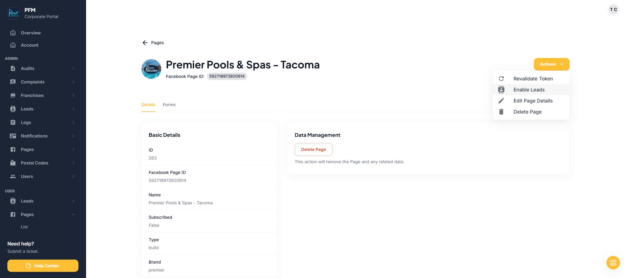 Click on "Enable Leads" to turn on lead routing