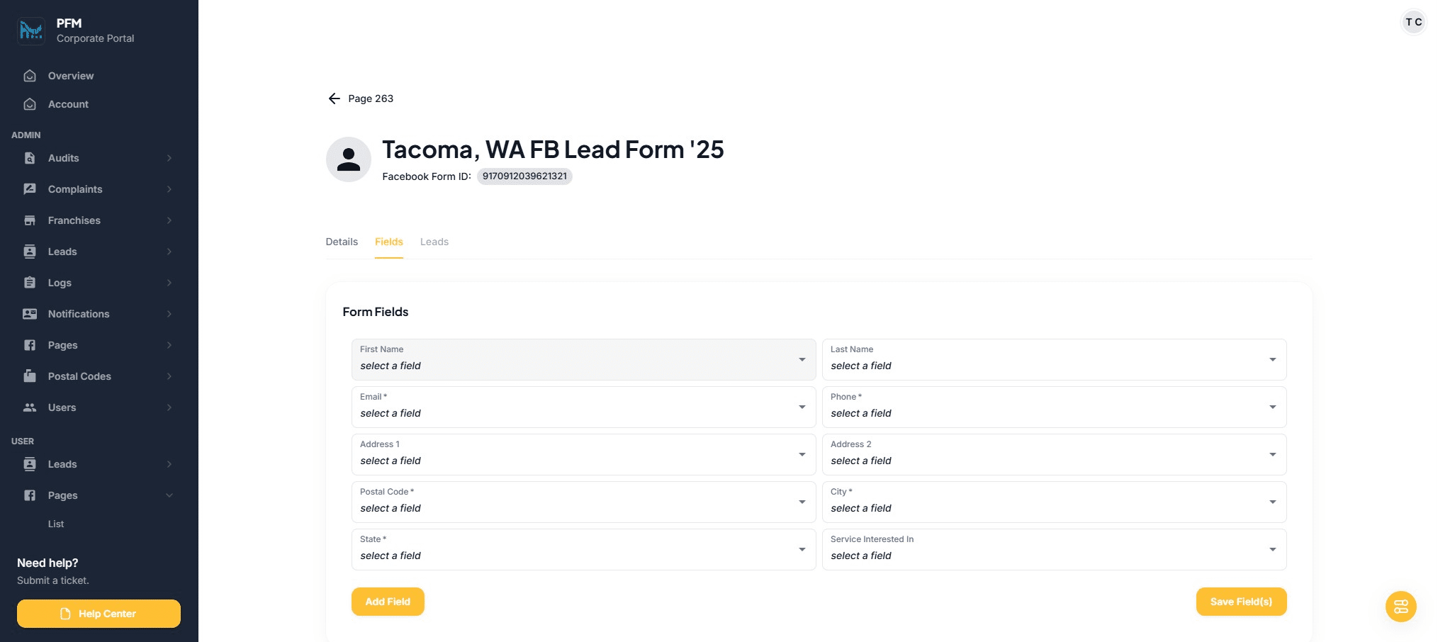 Map the form fields to the appropriate headers