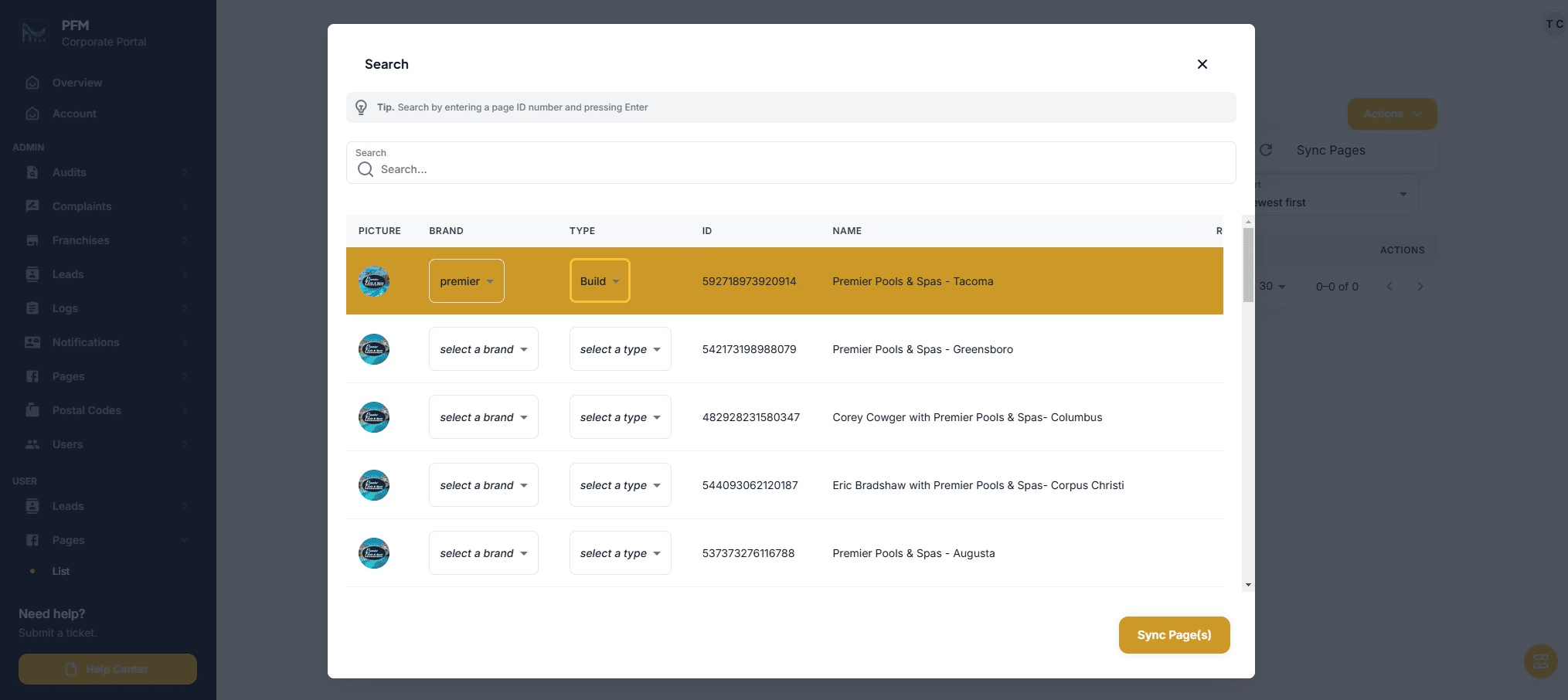 Click on "Sync Page(s)"