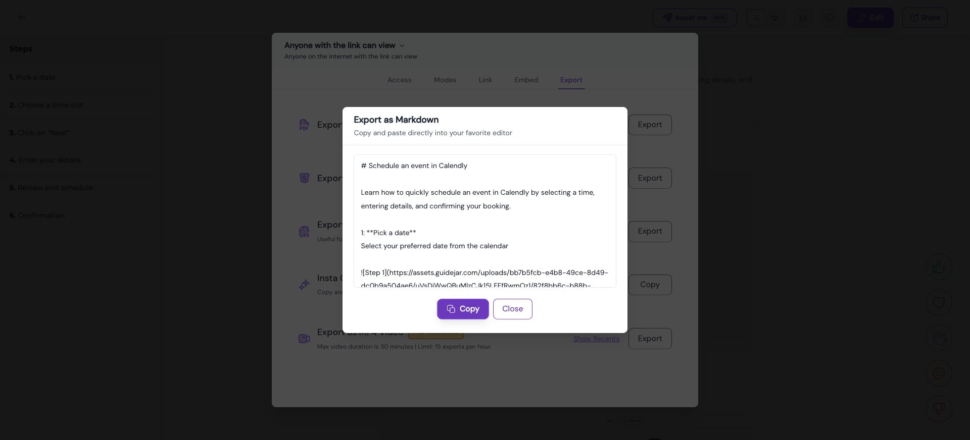 Click on "**Copy**" to copy the entire guide content in markdown