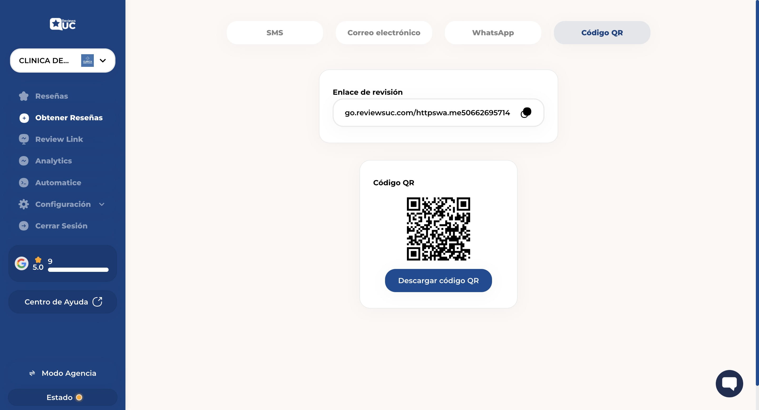 Dale Click en "Descargar código QR"