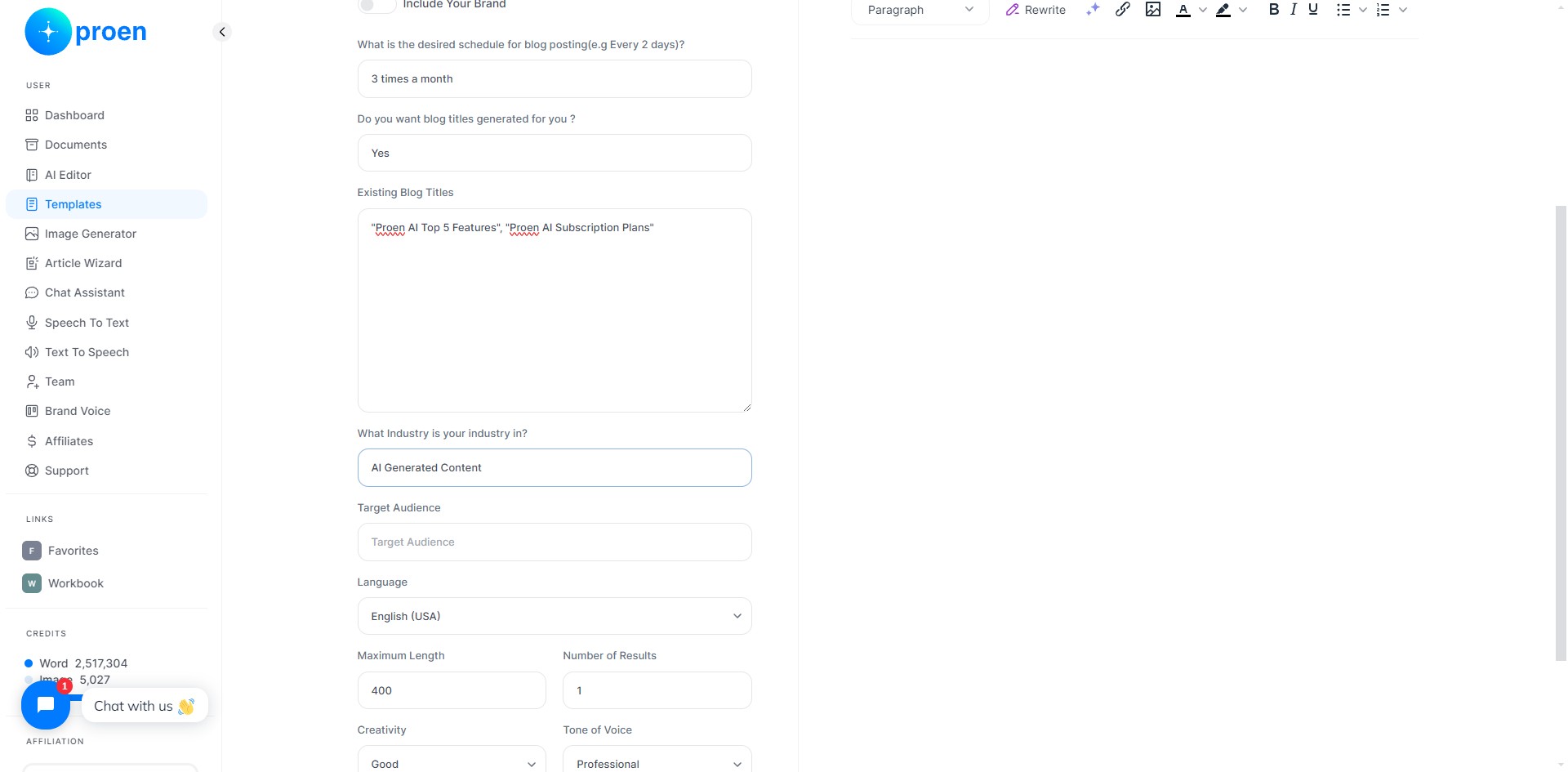 Enter your blog's target audience