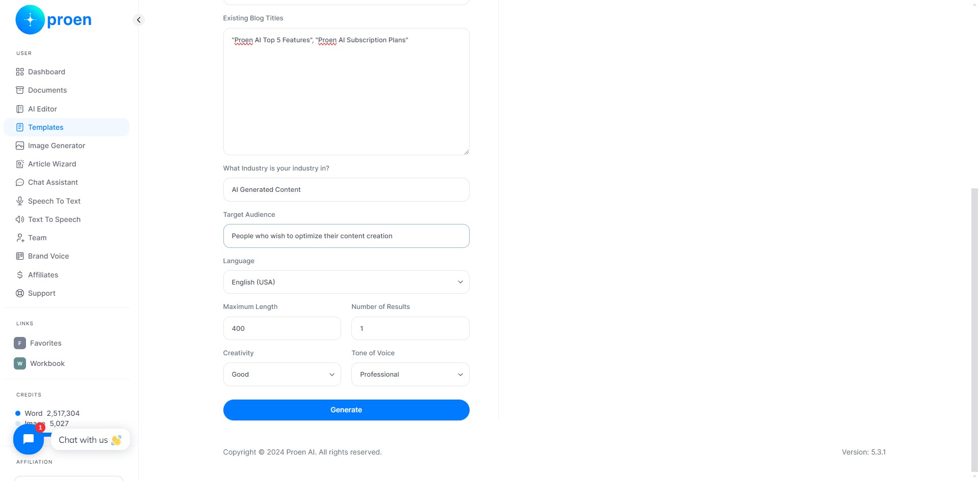 **Optional**: curate the content that will be generated