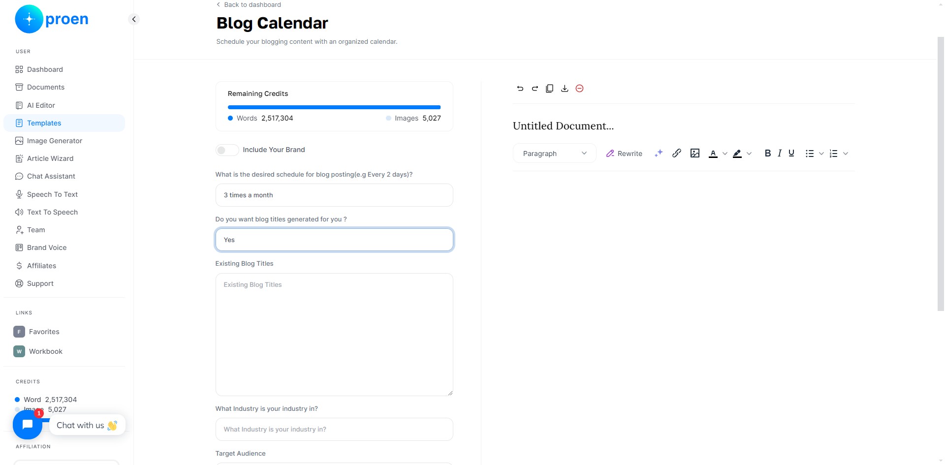 Enter any existing blog titles you may have and want to include in your blog calendar, separate them with commas