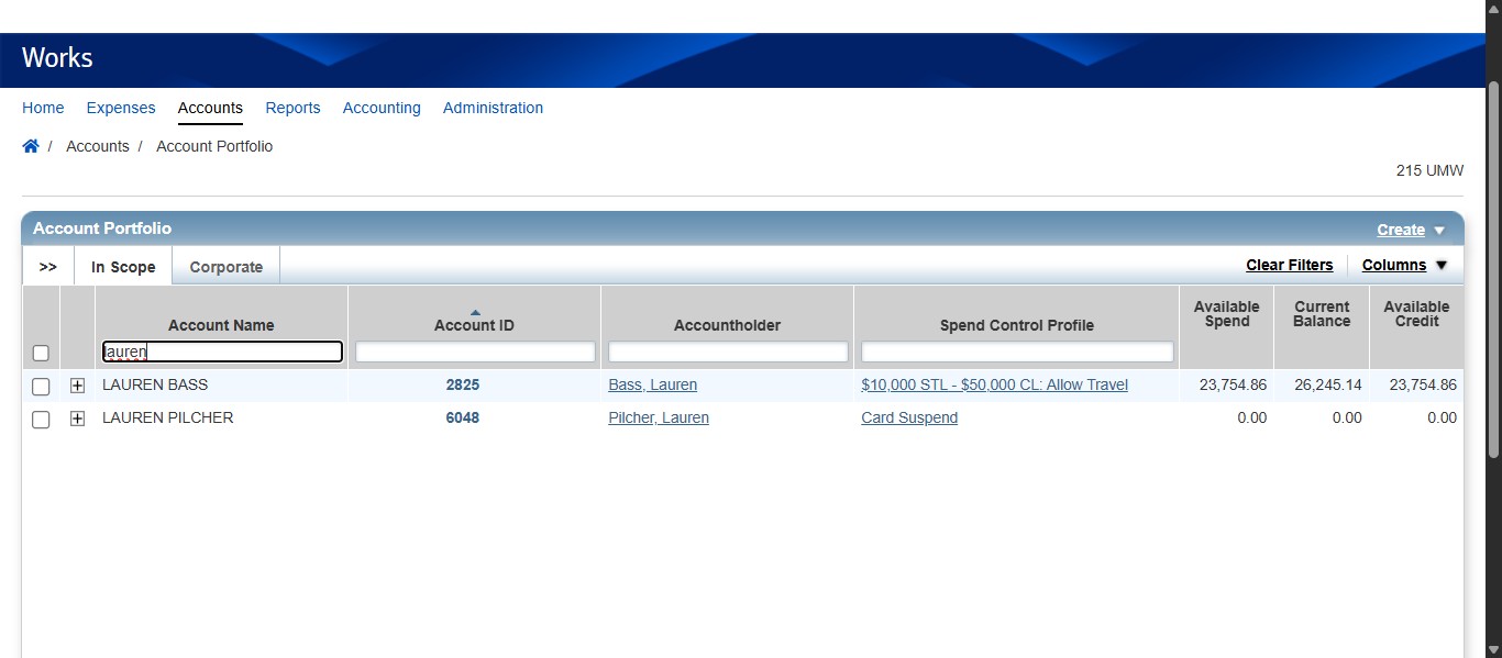 Enter the Cardholder name in the Account Name field and click the + next to the correct Cardholder.
