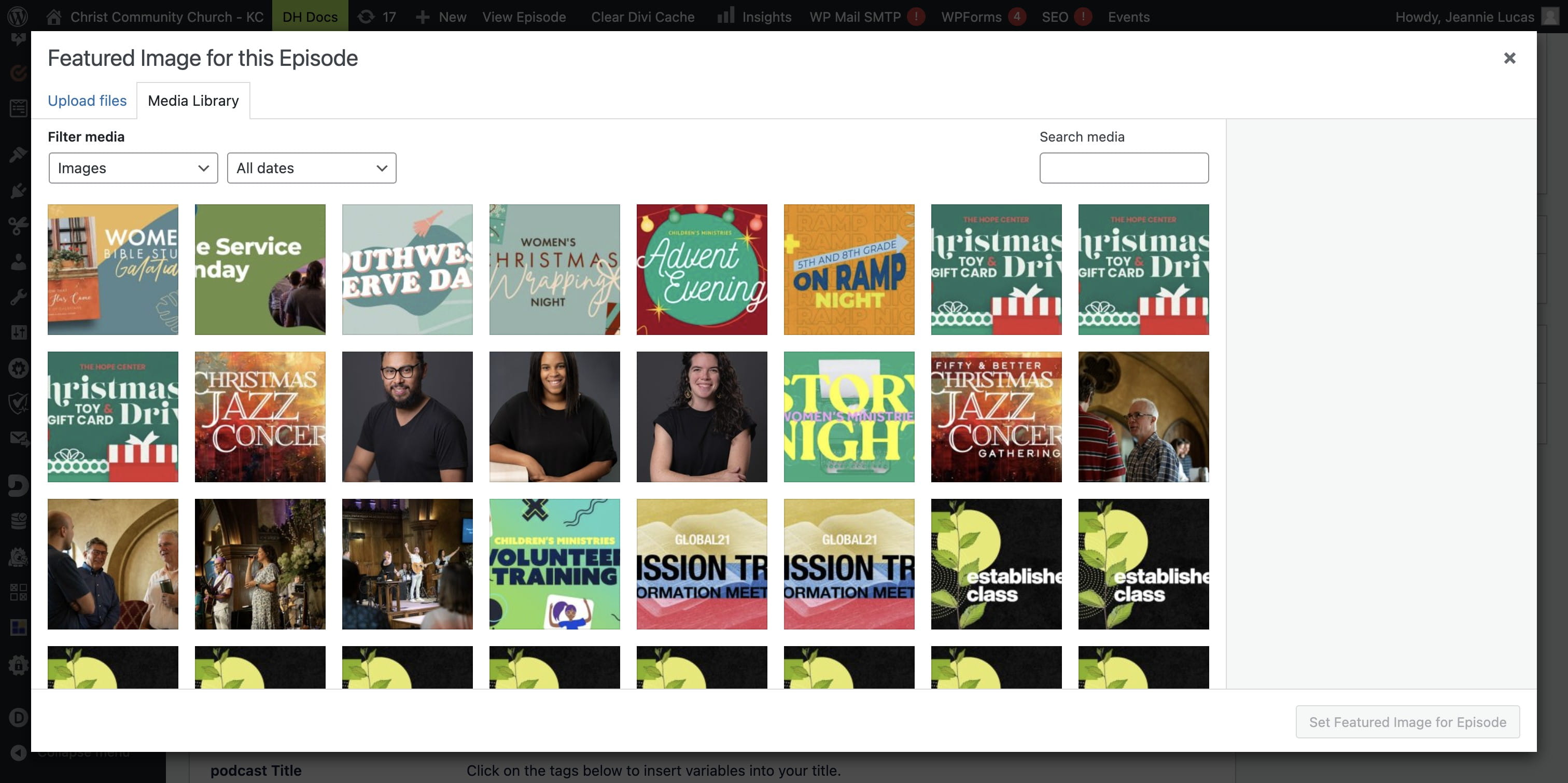 Click on "Upload files" and navigate to the Episode image in the episode folder on Google Drive. The folder link should be in the ClickUp task. 