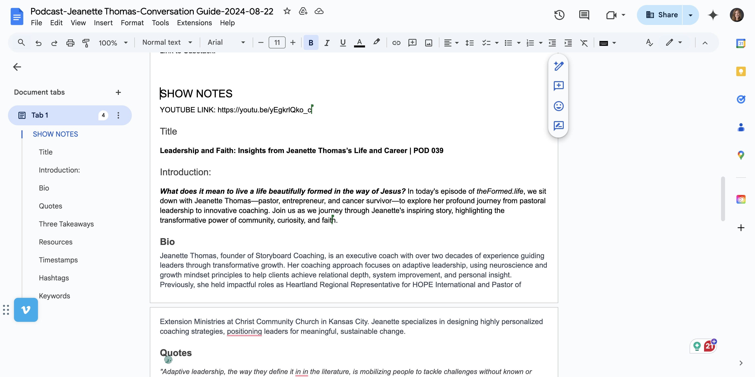 OPEN the Conversation Guide (also has the SHOW NOTES) Google Document