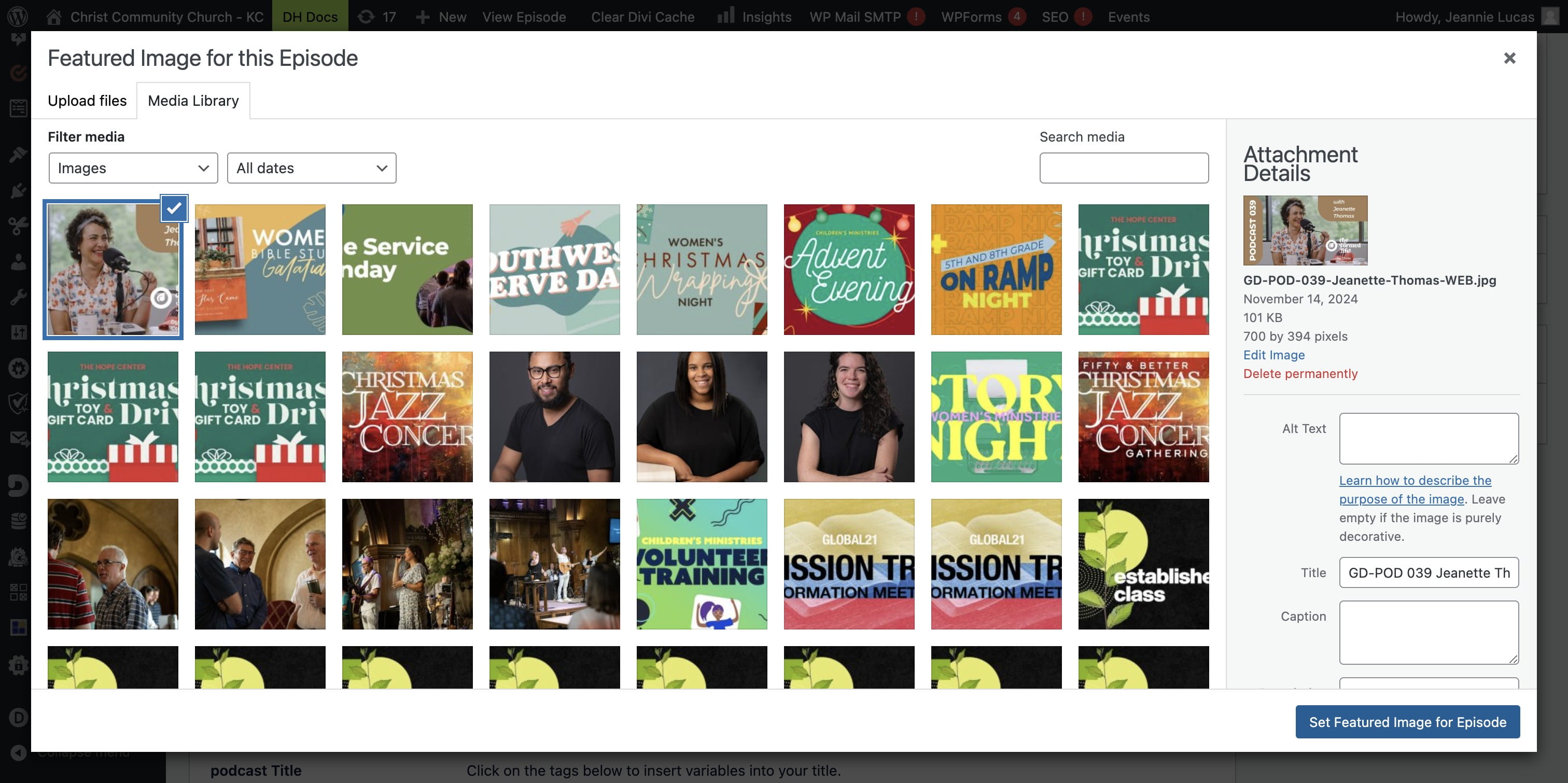 Click on "Set Featured Image for Episode"