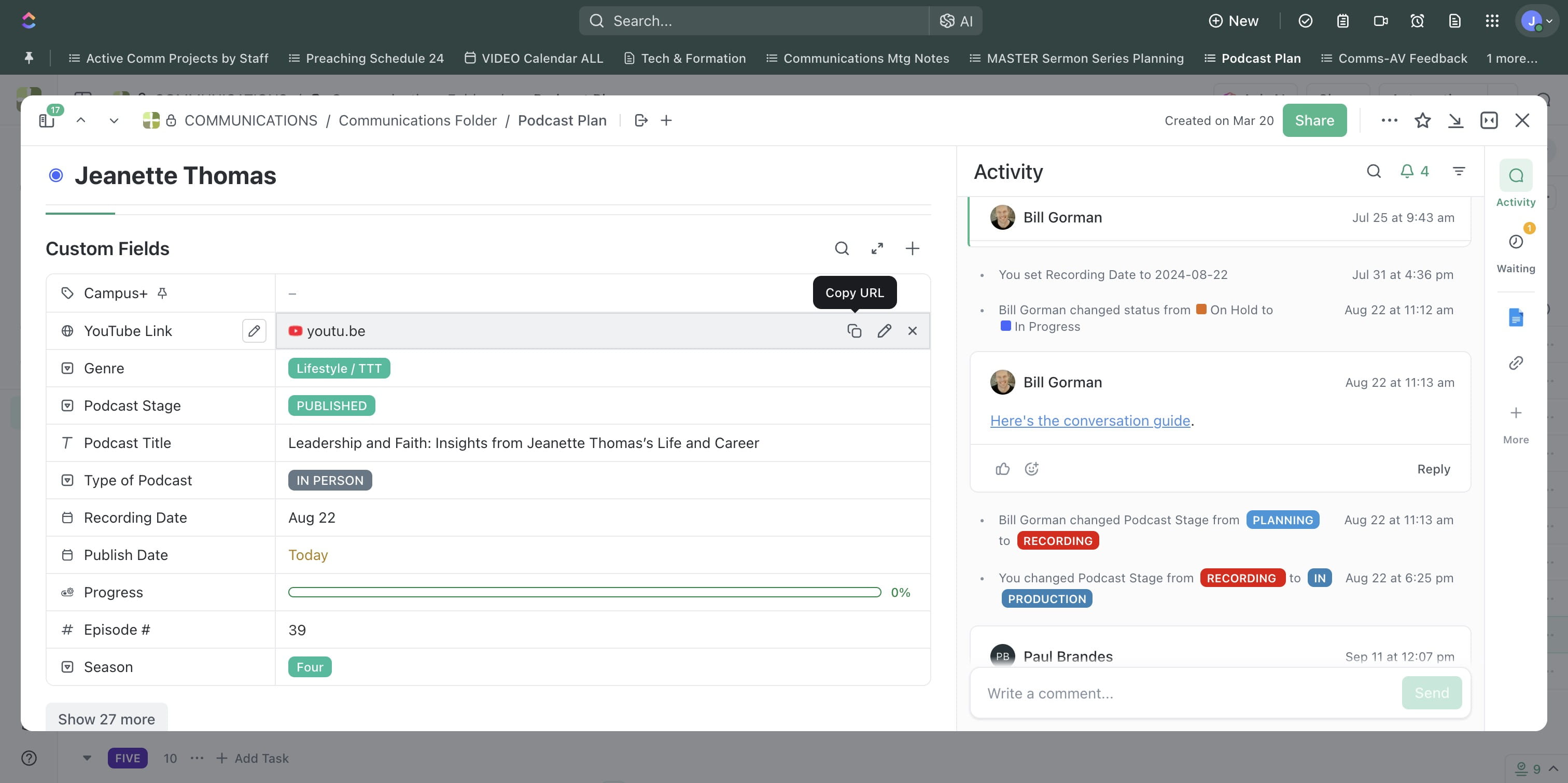 COPY the URL from the ClickUp task for this episode.