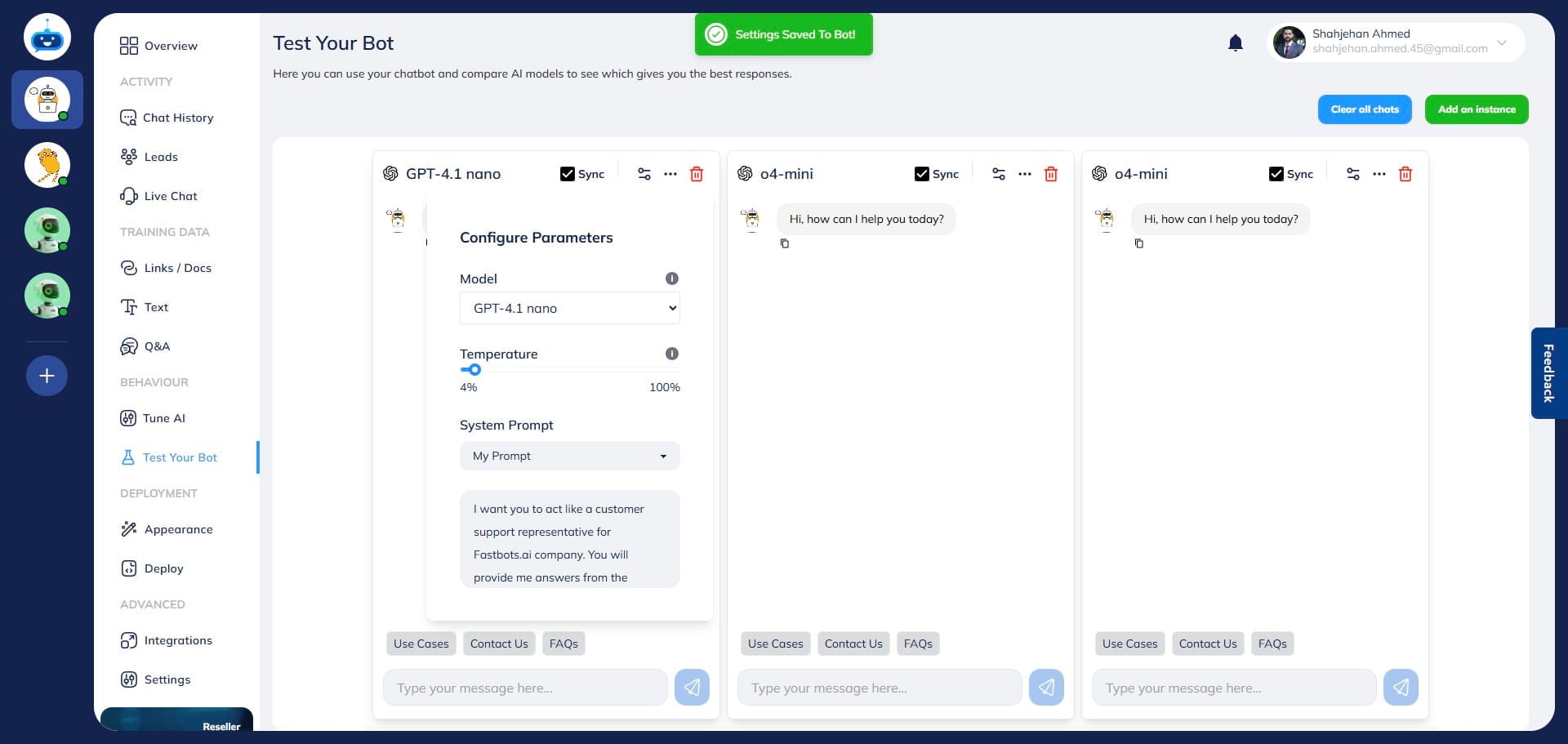 You may also set the temperature for the AI creativity for all chatbot windows. 