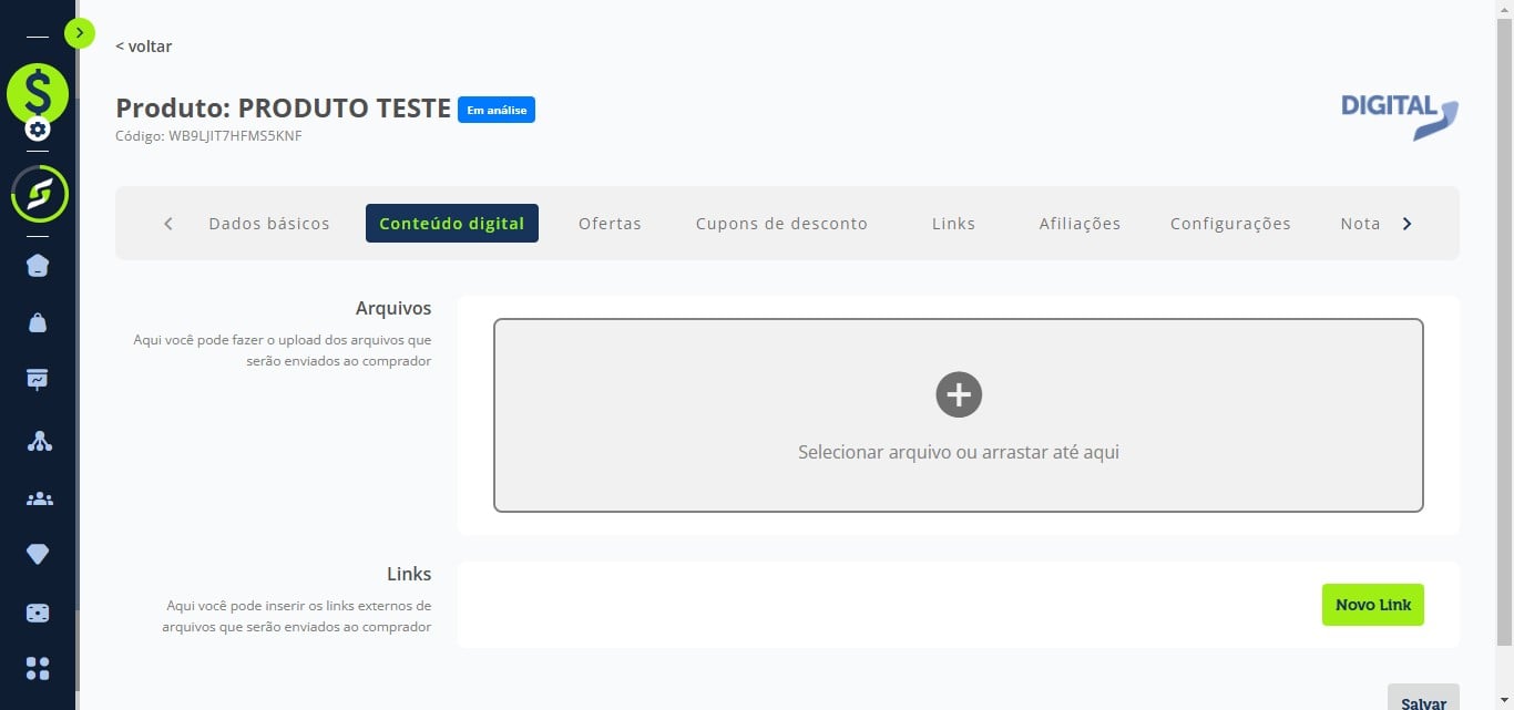 Clique na aba Conteúdo Digital.
