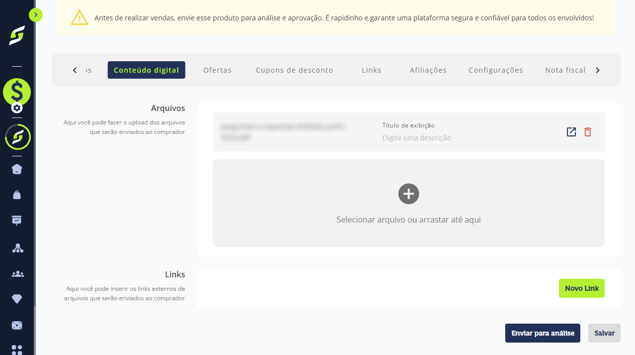 Clique em Enviar para análise e confirme o envio.