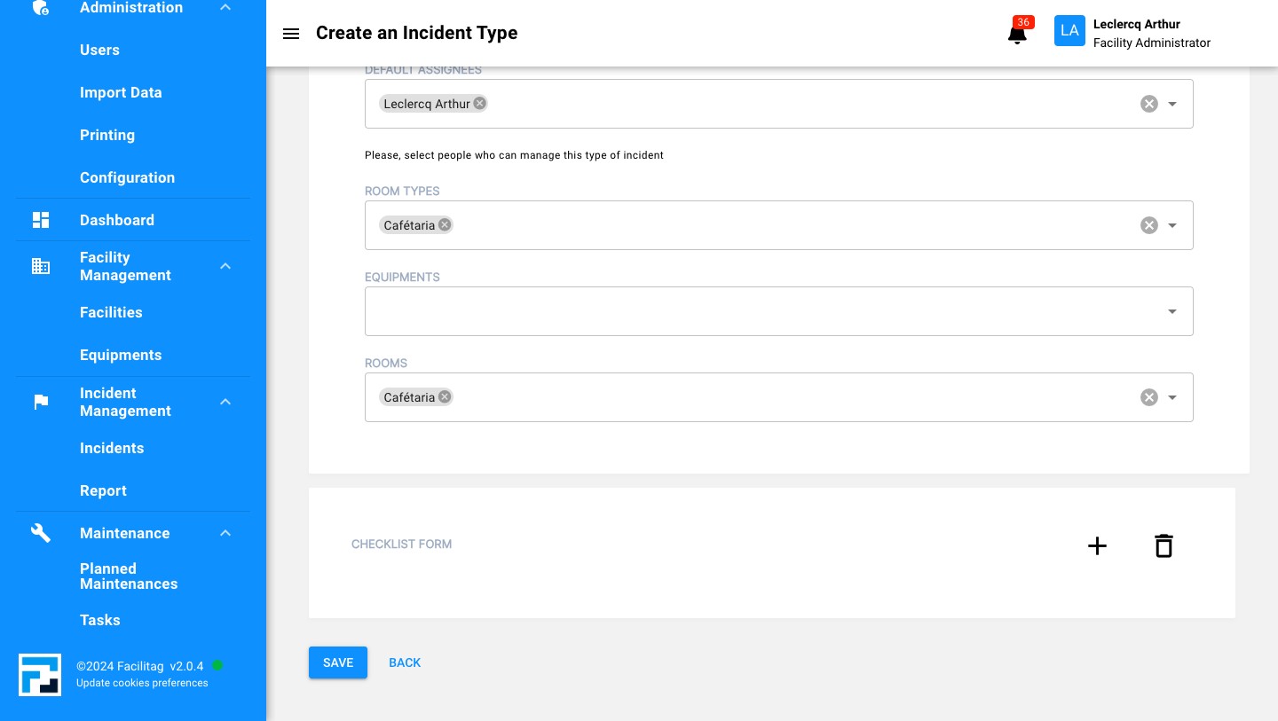 Click this icon to add a checklist form