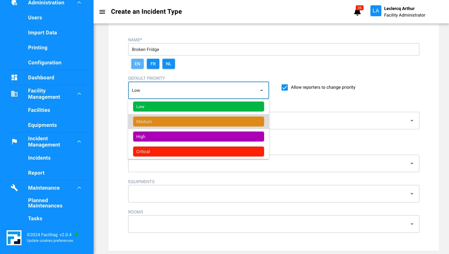 Select the wished priority