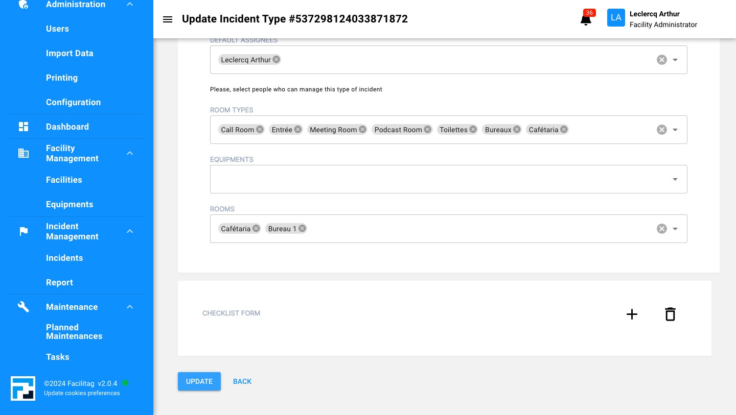Click on "UPDATE" to save settings