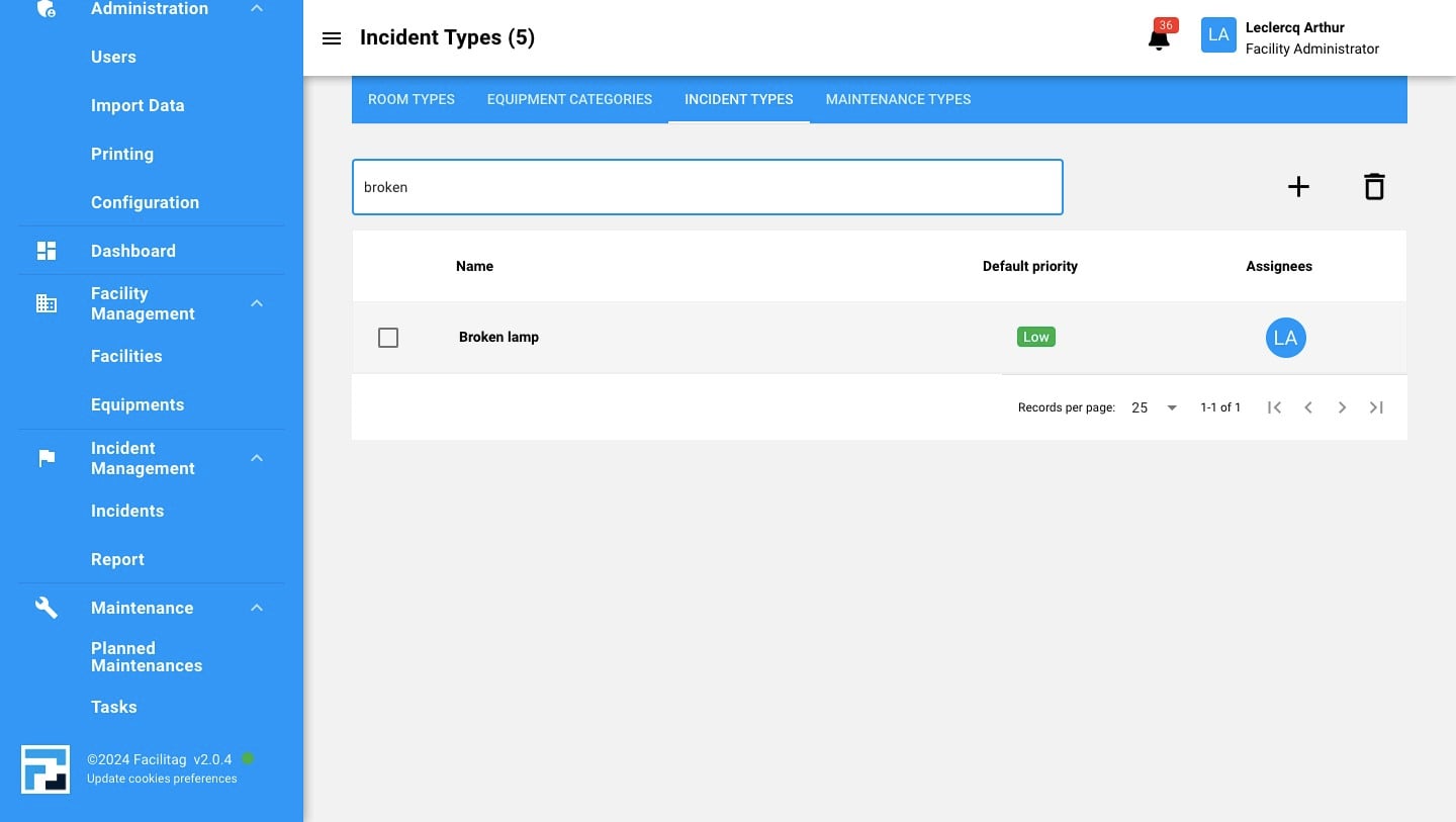 Search for the right incident type and click on it