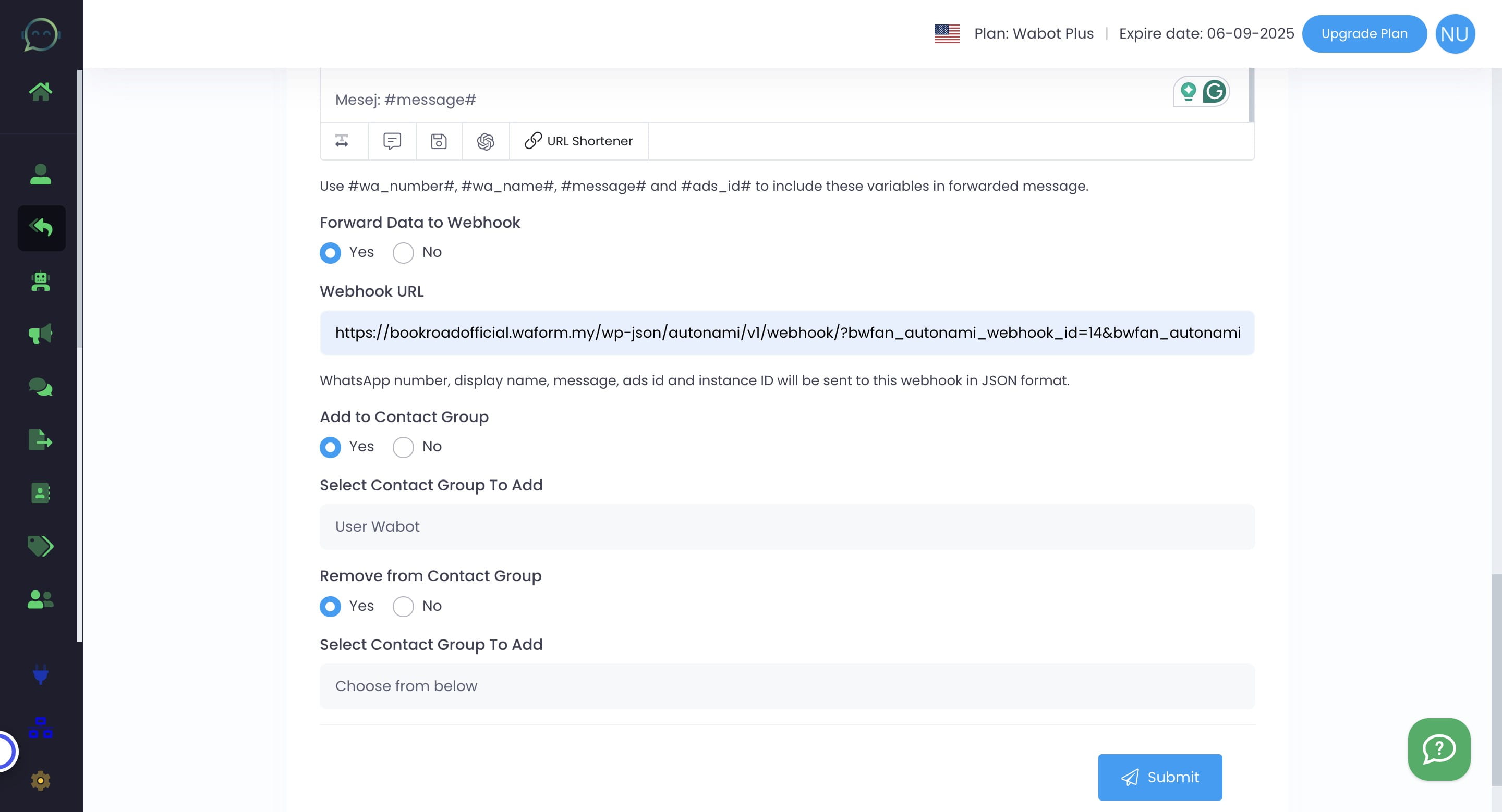 Please select the contact group where you'd like to remove the leads in Wabot.