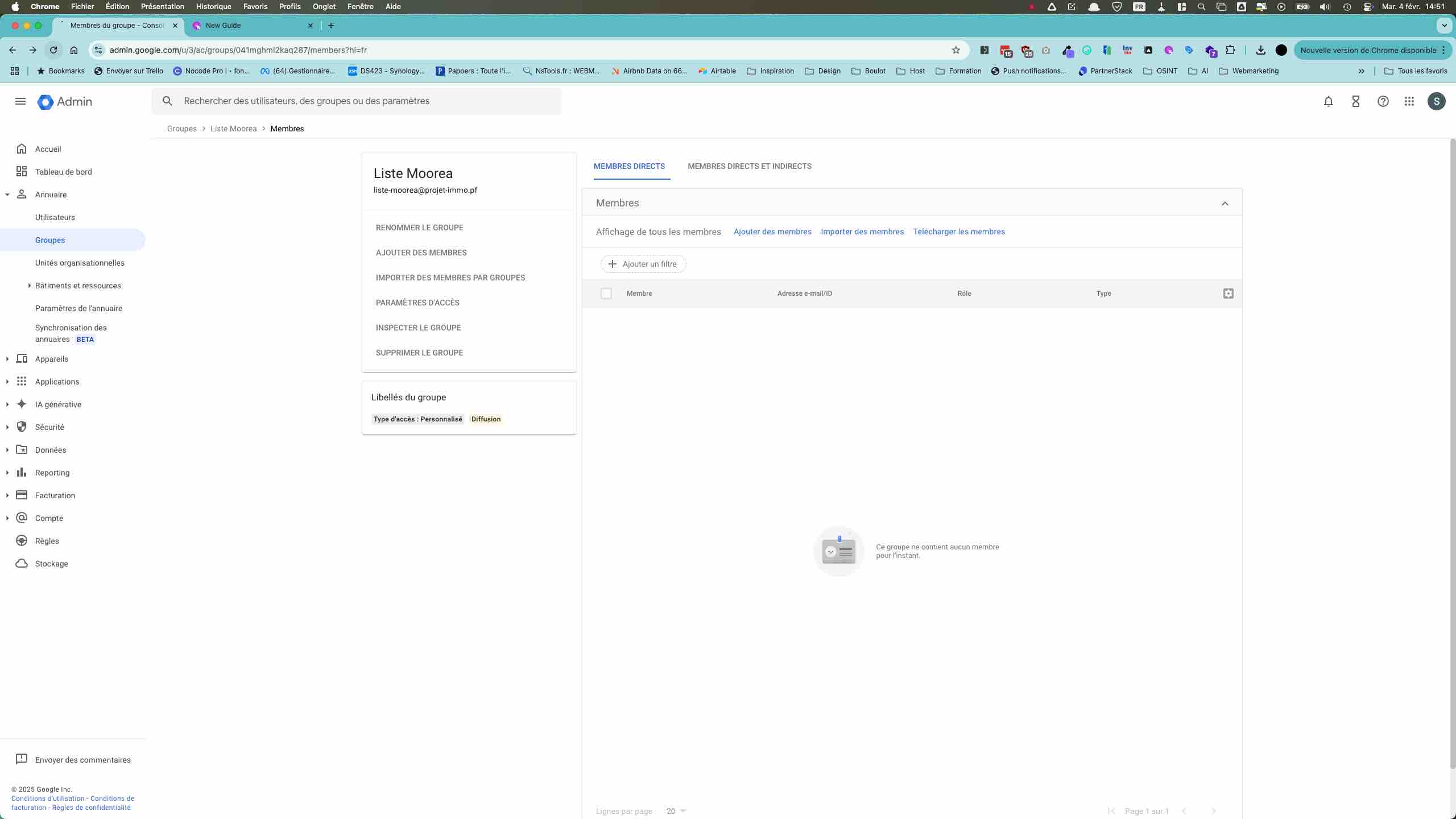 L'apparition des membres dans le groupe peut prendre un peu de temps. Il faut patienter et réactualiser la page pour les voir y apparaître.