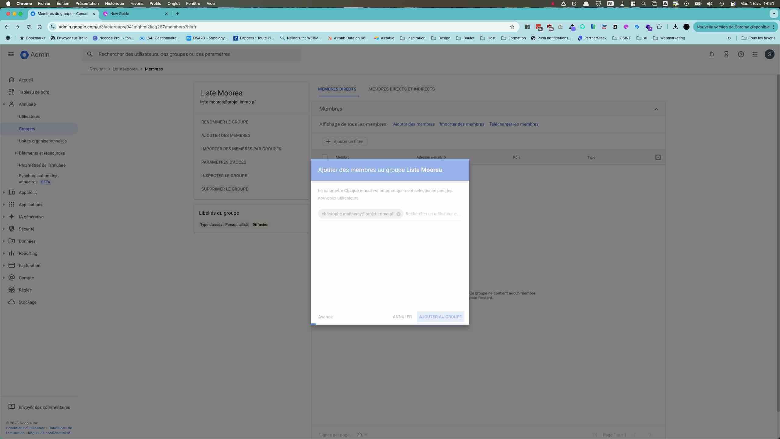 Liquez sur **ajouter au groupe** une fois les membres sélectionnés.
