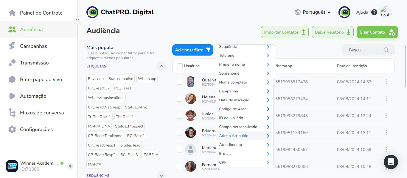 Clique em "Admin Atribuído"