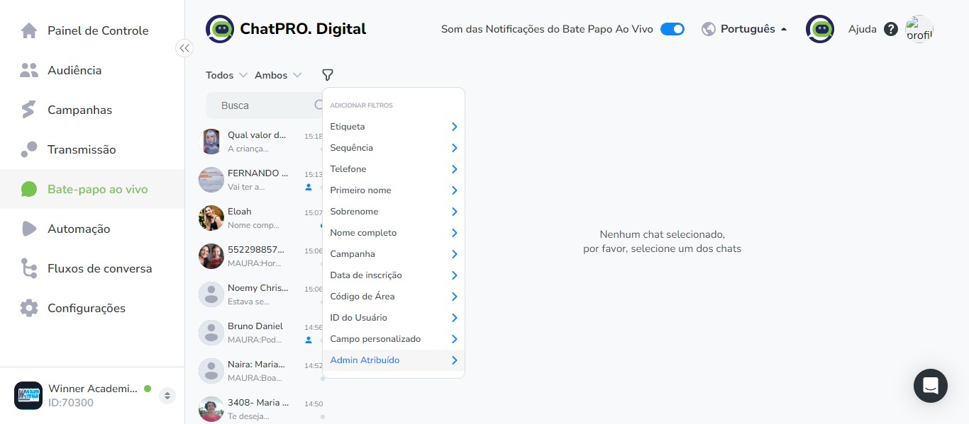 Clique em "Admin Atribuído"
