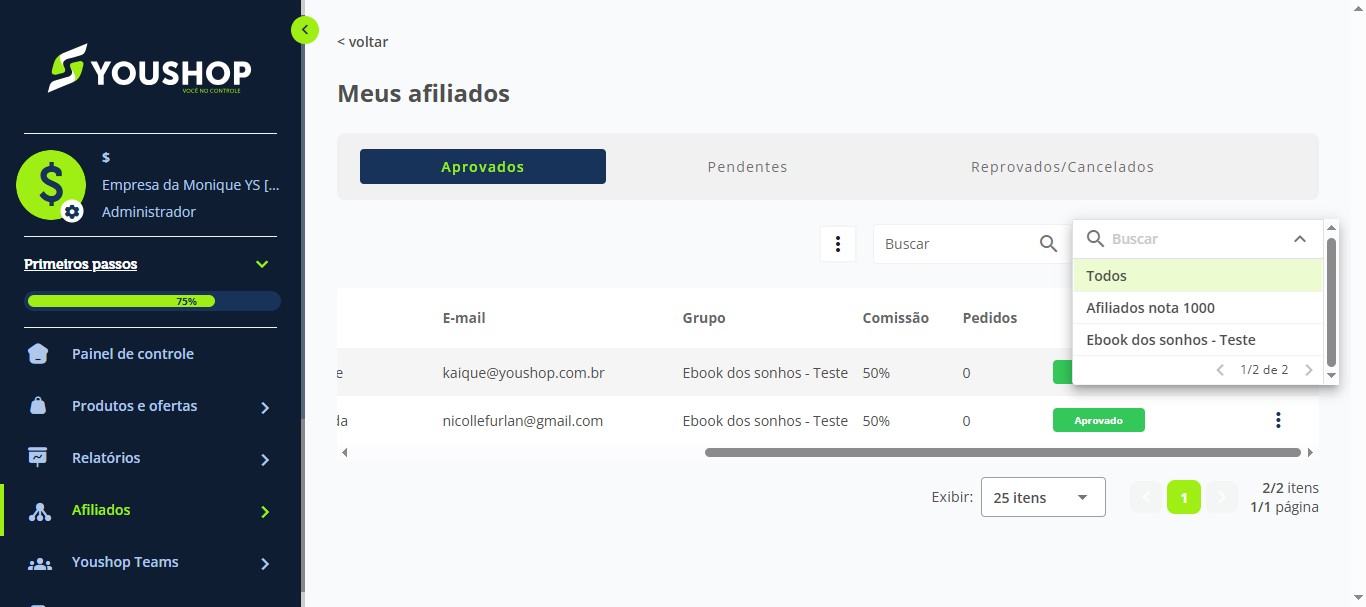 No menu lateral em afiliados, clique em “Meus afiliados”.
