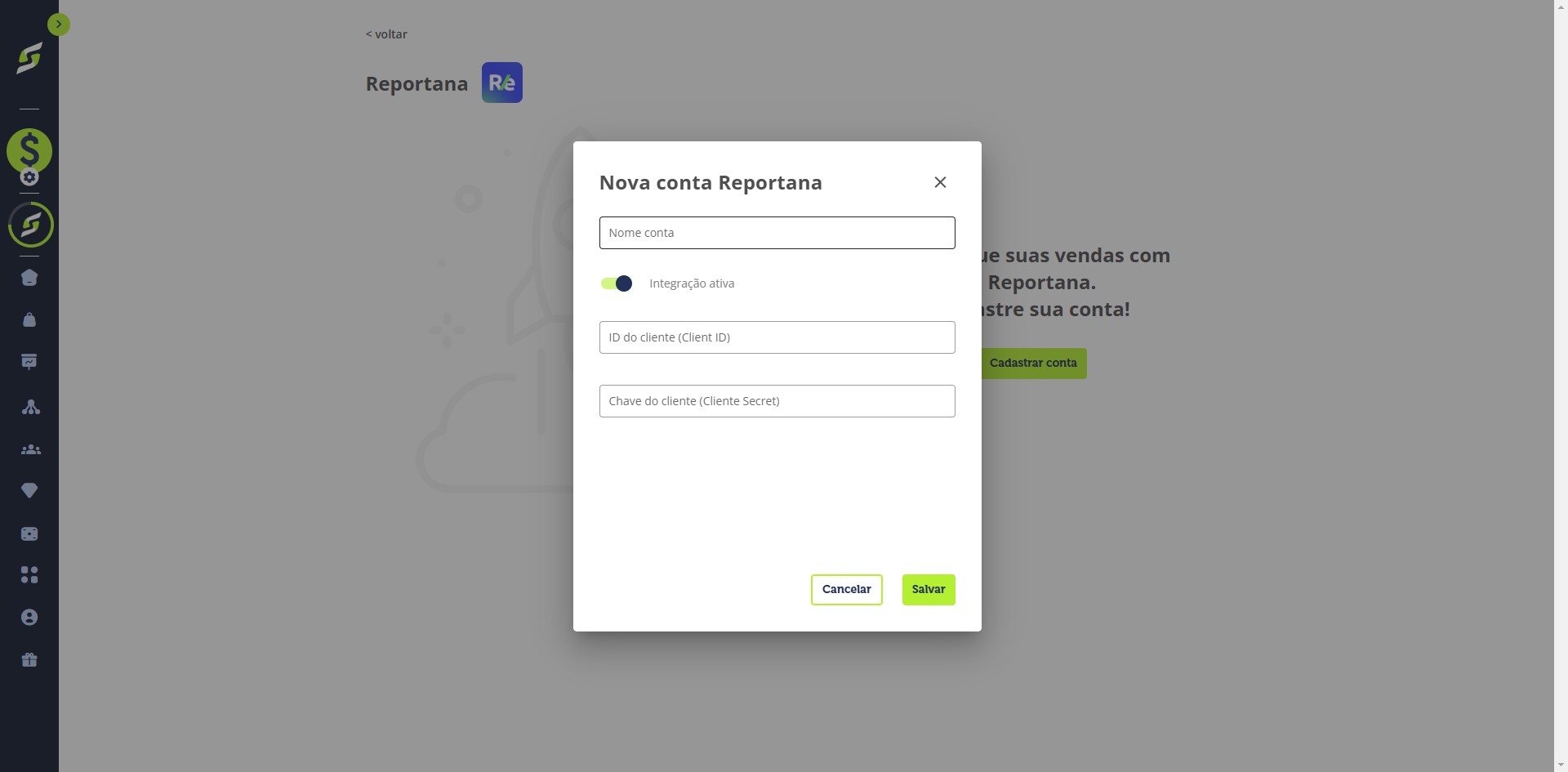 Adicione um nome para a conta (apenas para identificação dentro da plataforma).