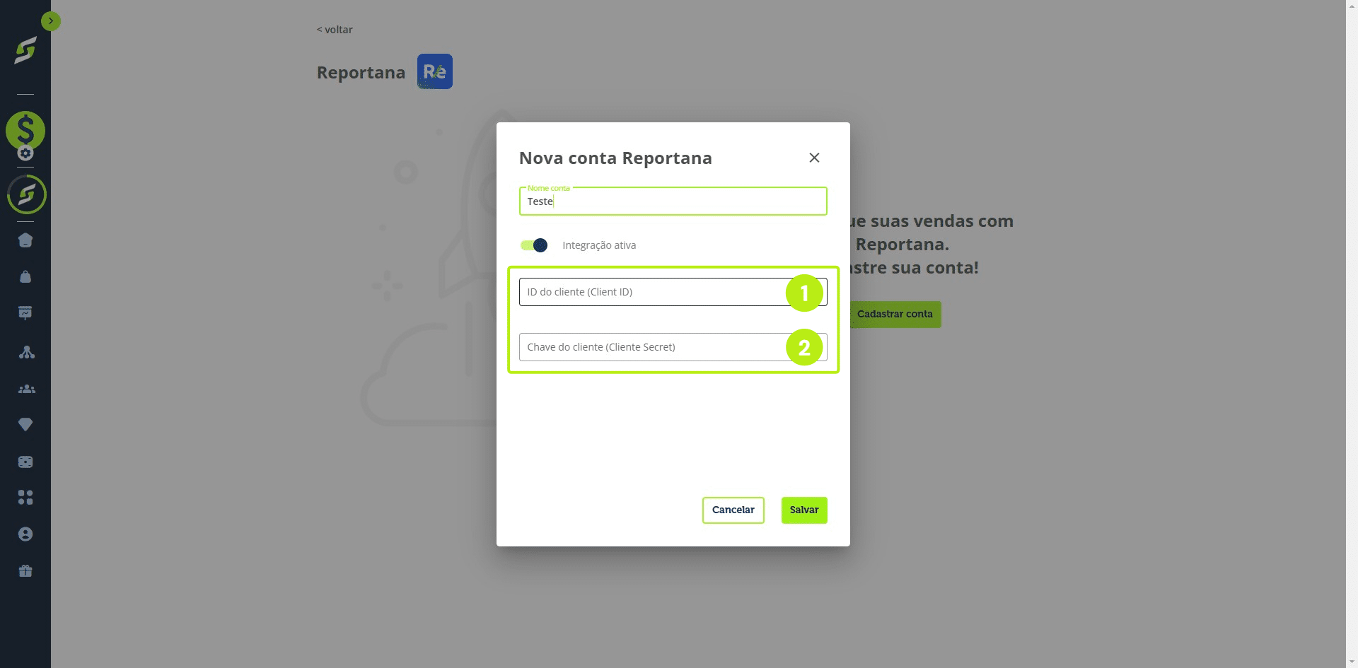 Volte para a YouShop e cole as informações nos campos correspondentes. Em seguida, clique em Salvar.