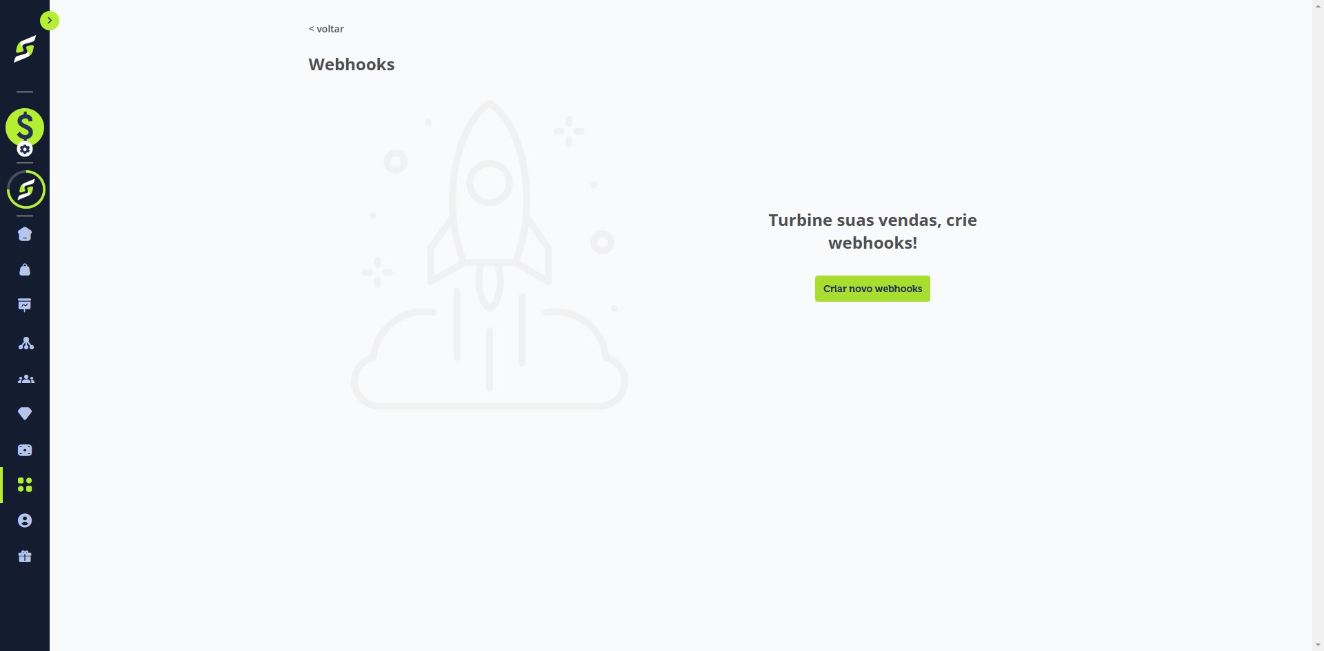 Clique em "Criar novo webhooks".