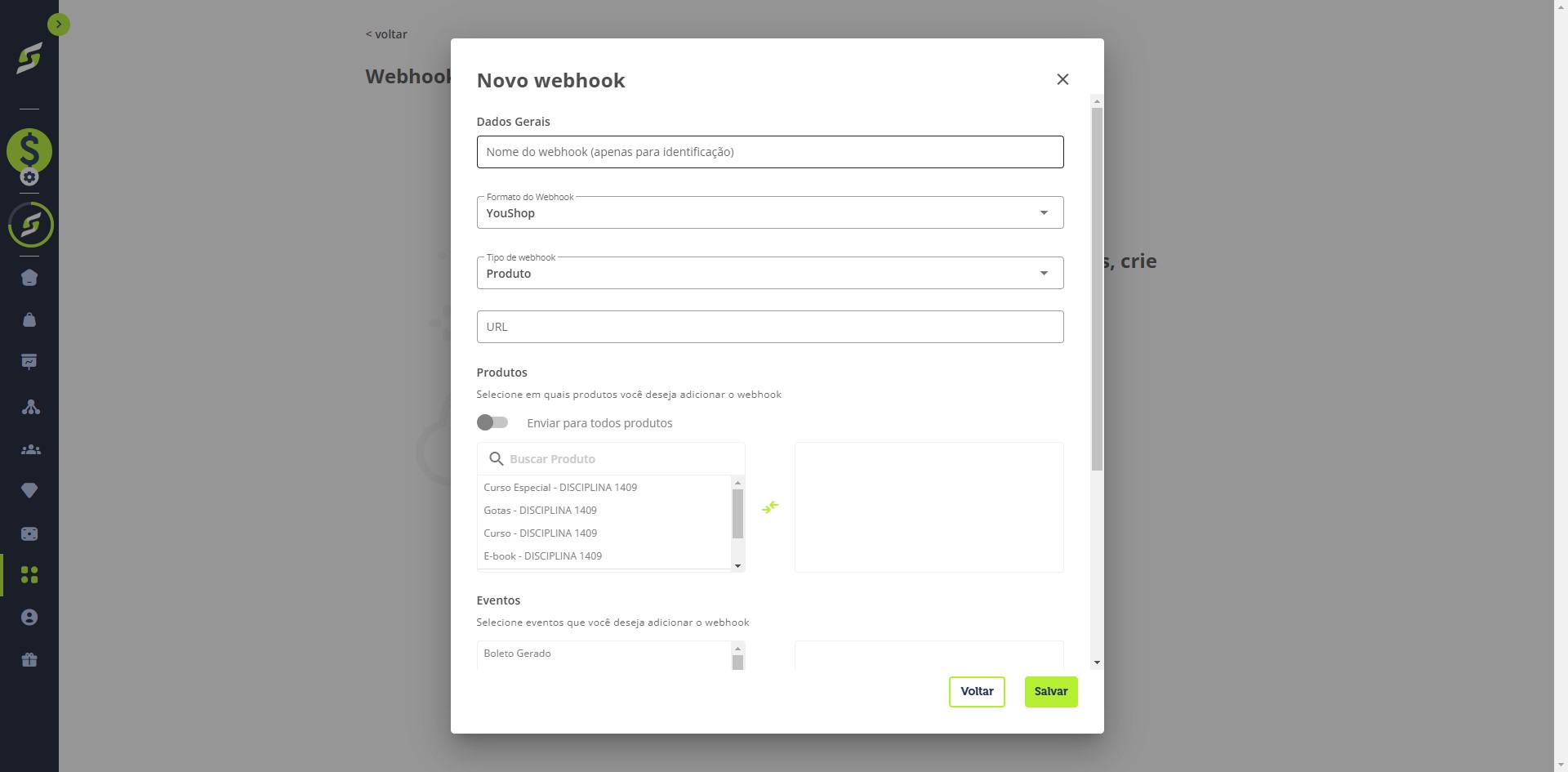 Adicione um nome para identificar o webhook.