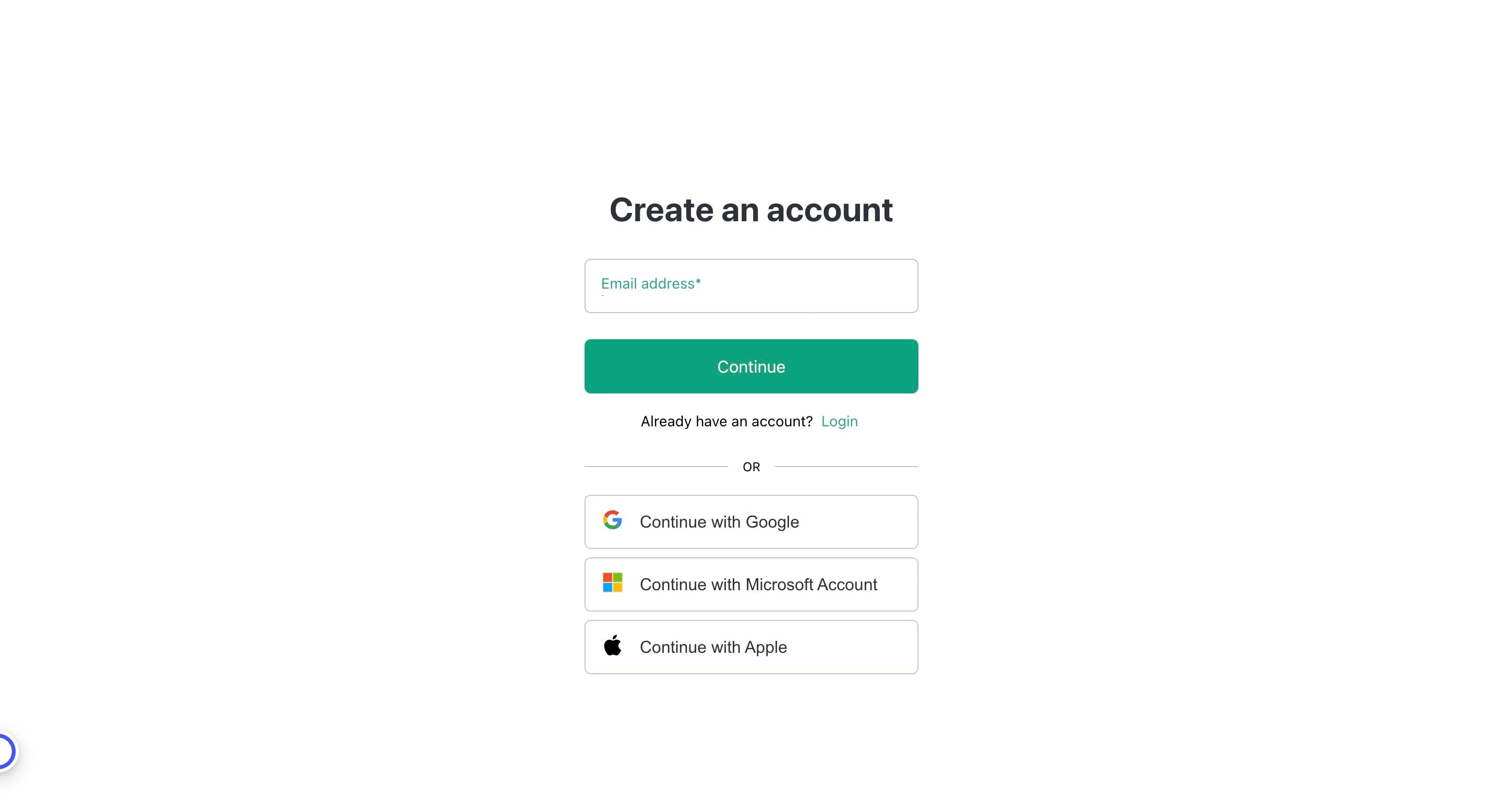 You can create your account using email