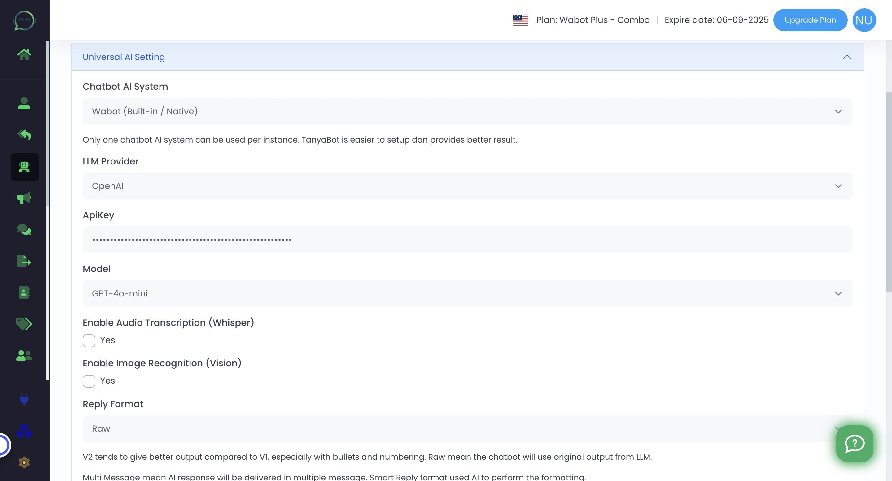Click on "Wabot (Built-in / Native)"