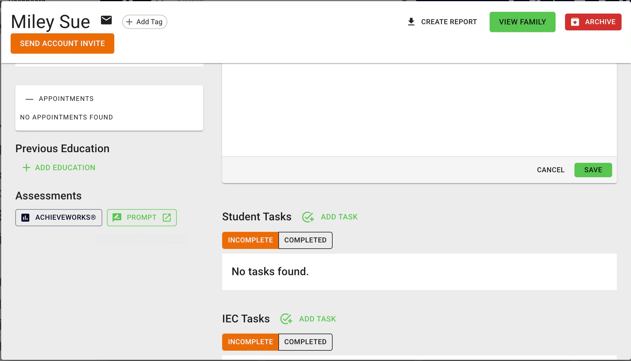Click the **Prompt** icon on the bottom left-hand side of the student's profile. 